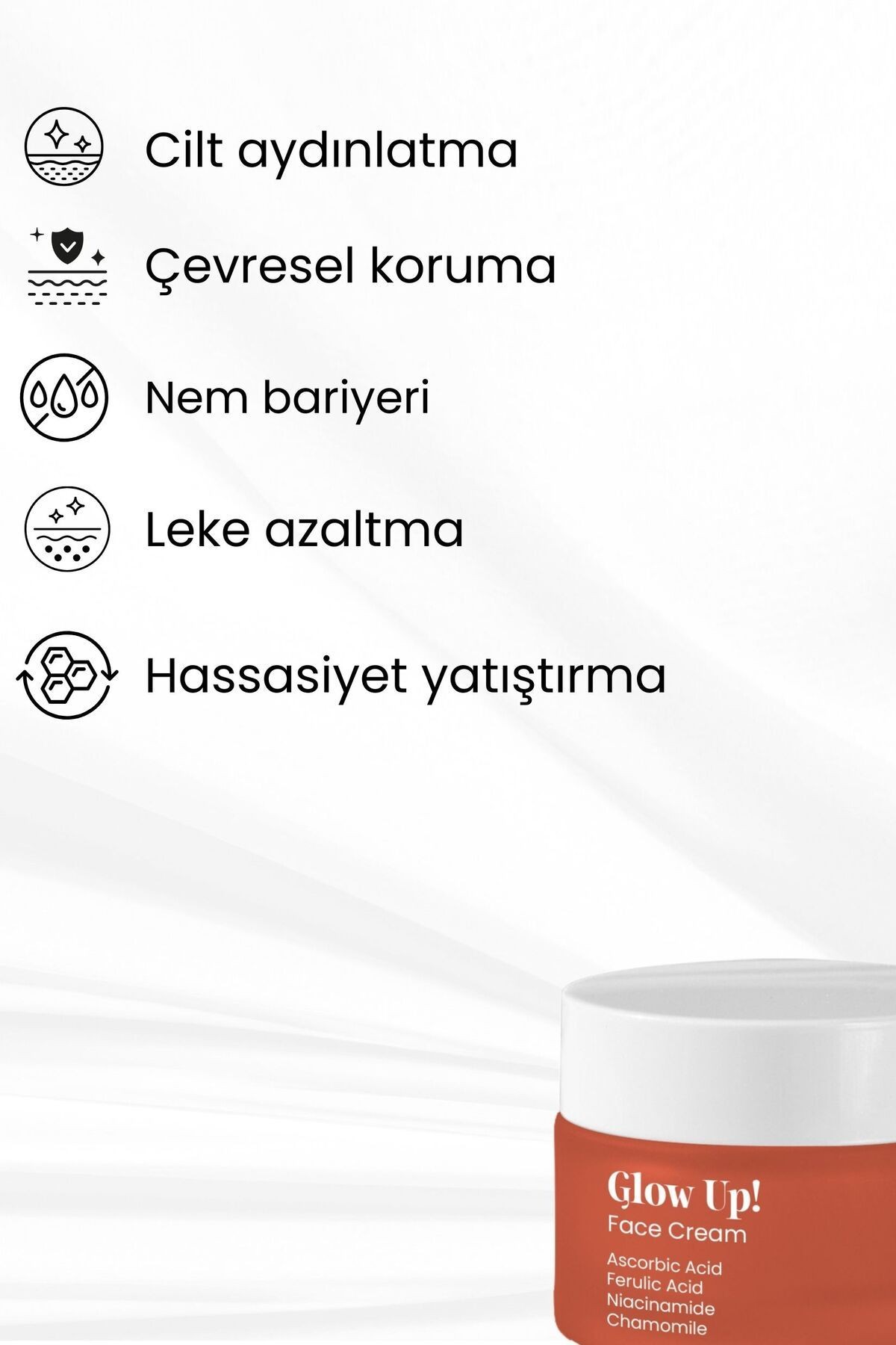 Aydınlatıcı Yüz Kremi Askorbik Asit Ferulic Asit Niasinamid Nemlendirme