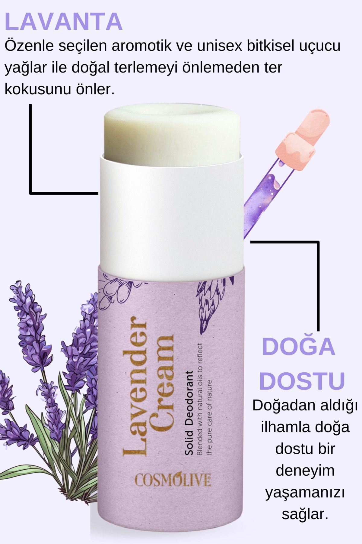 Doğal Roll On Stick Koltuk Alti Deodorant Organik Rolon Kokusuz Lavanta Kremi 80gr