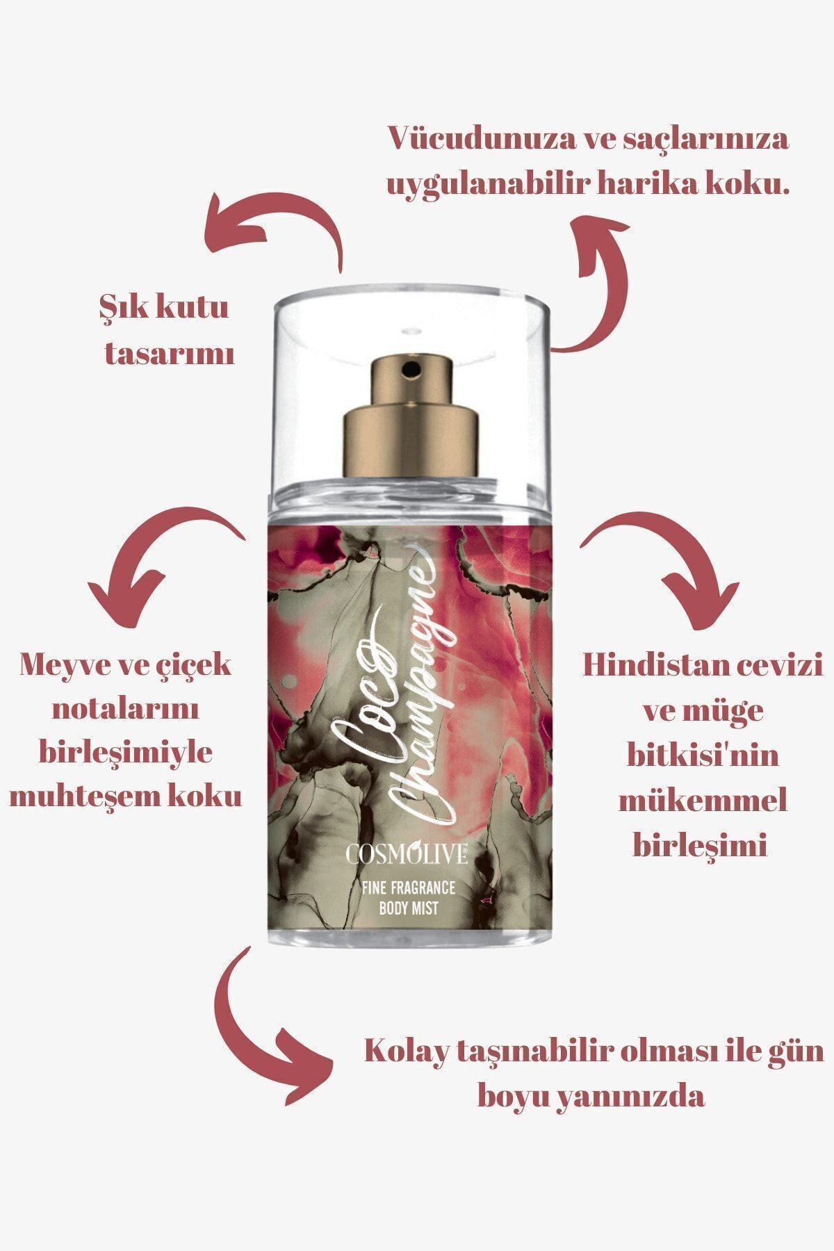 Seyahat Boyu Body Mist Vücut Spreyi Coconut Passion Coco Champagne Kadın Işıltılı Saç Parfümü