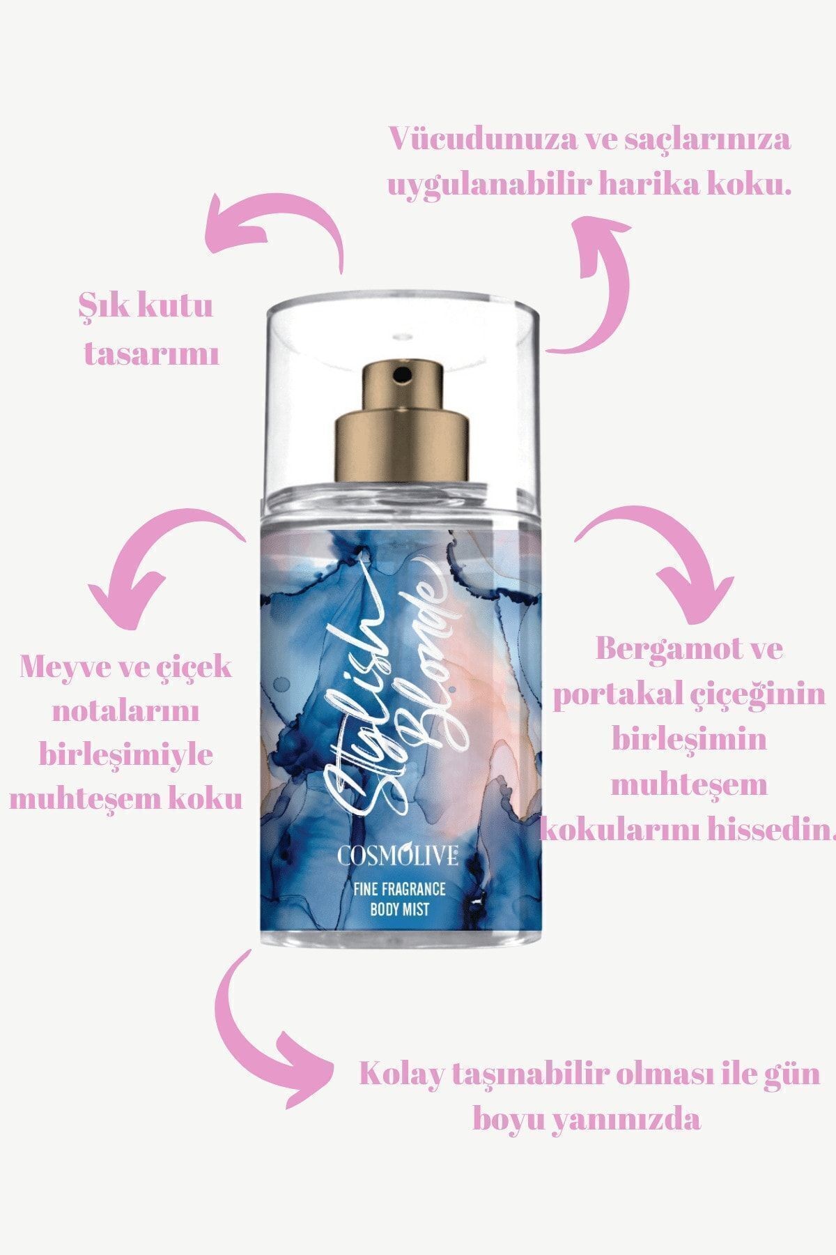 Seyahat Boyu Body Mist Vücut Spreyi My Way Stilish Blonde Kadın Işıltılı Nemlendirici Saç Parfümü