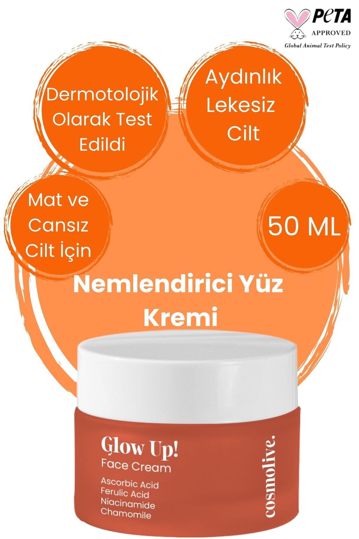 Aydınlatıcı Yüz Kremi Askorbik Asit Ferulic Asit Niasinamid Nemlendirme