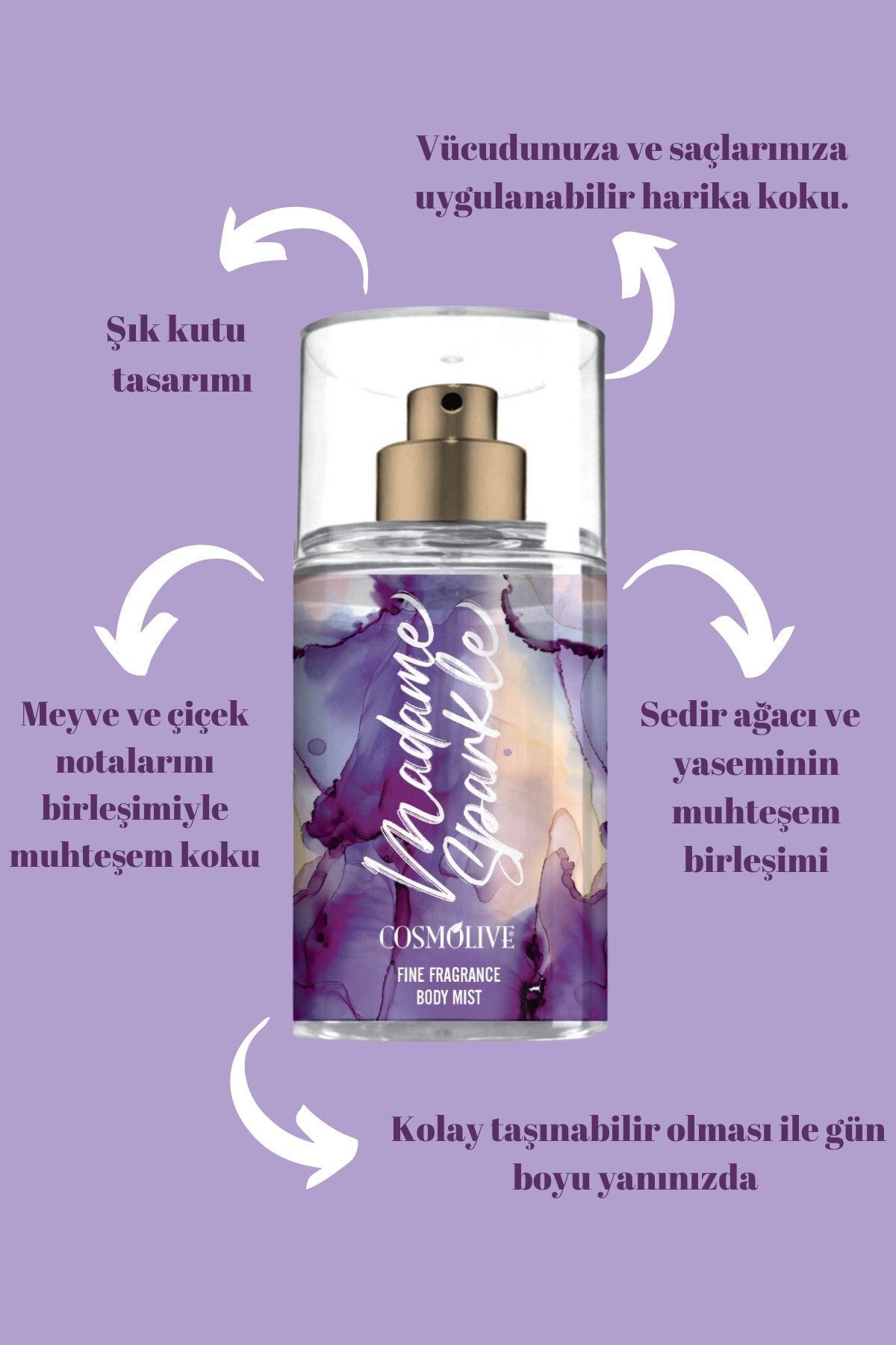 Seyahat Boyu Body Mist Vücut Spreyi Kadın Işıltılı Nemlendirici Saç Parfümü Sedir Ağacı Yasemin