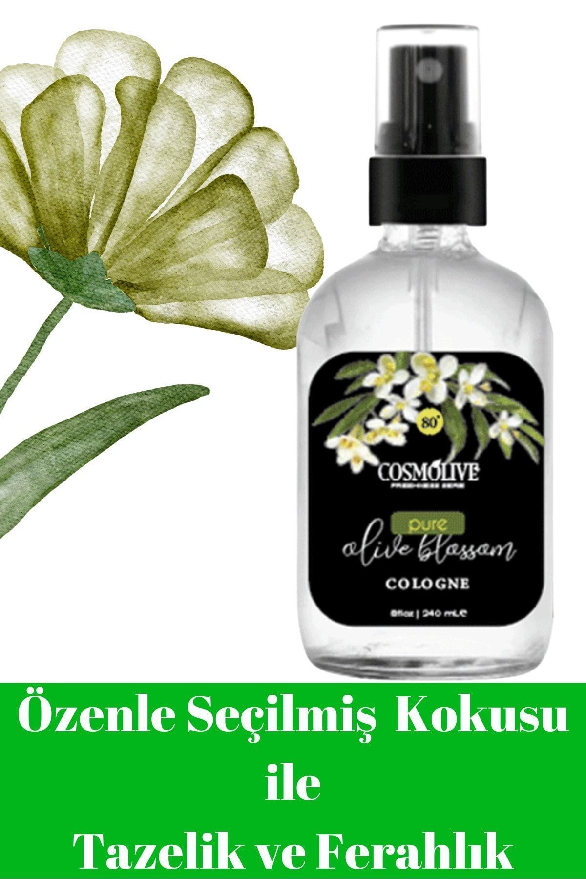 Zeytin Çiçeği 80 Kolonya Spreyli Cam Şişe