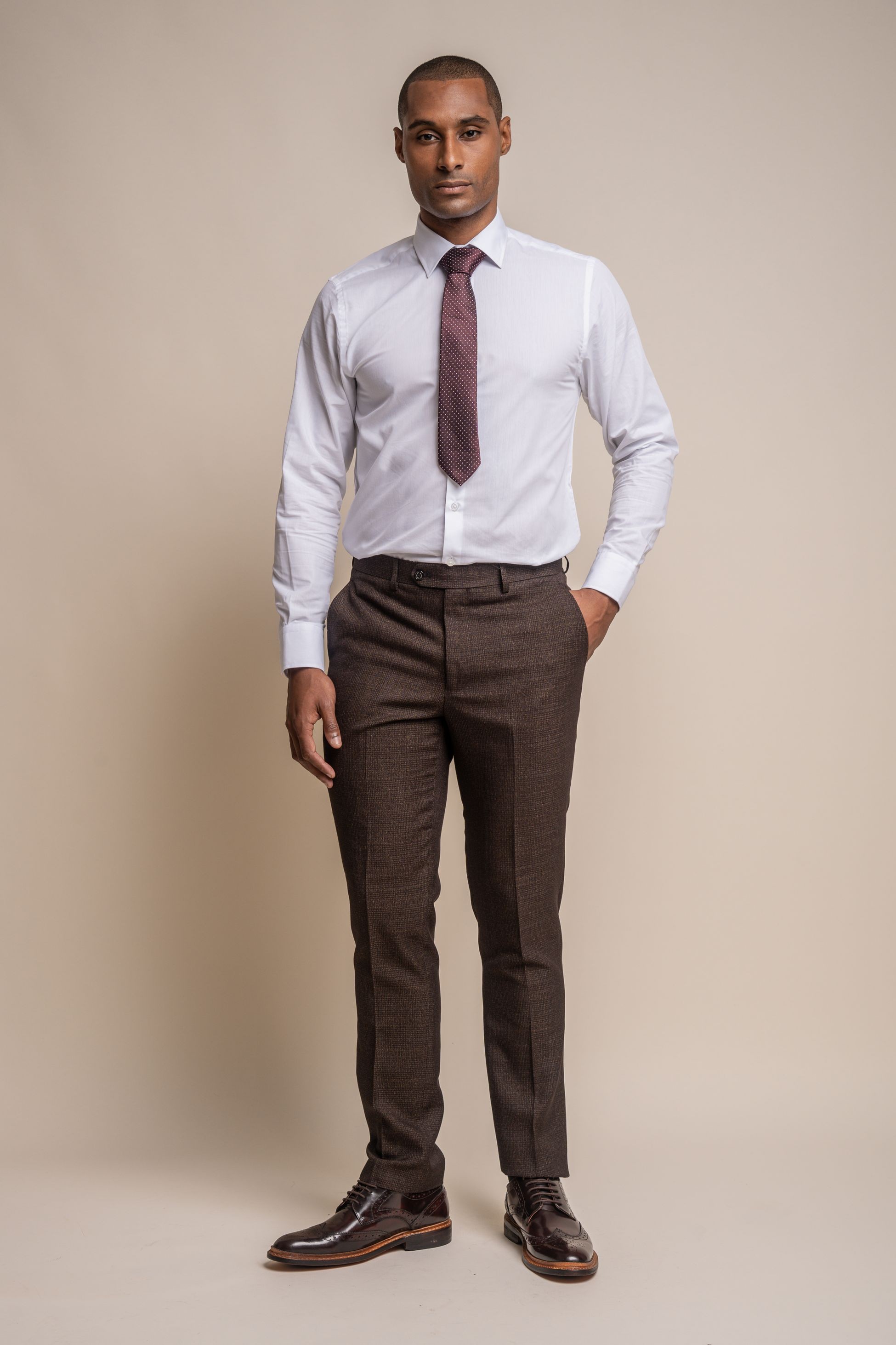 Men's Tweed Check Pants- CARIDI Brown
