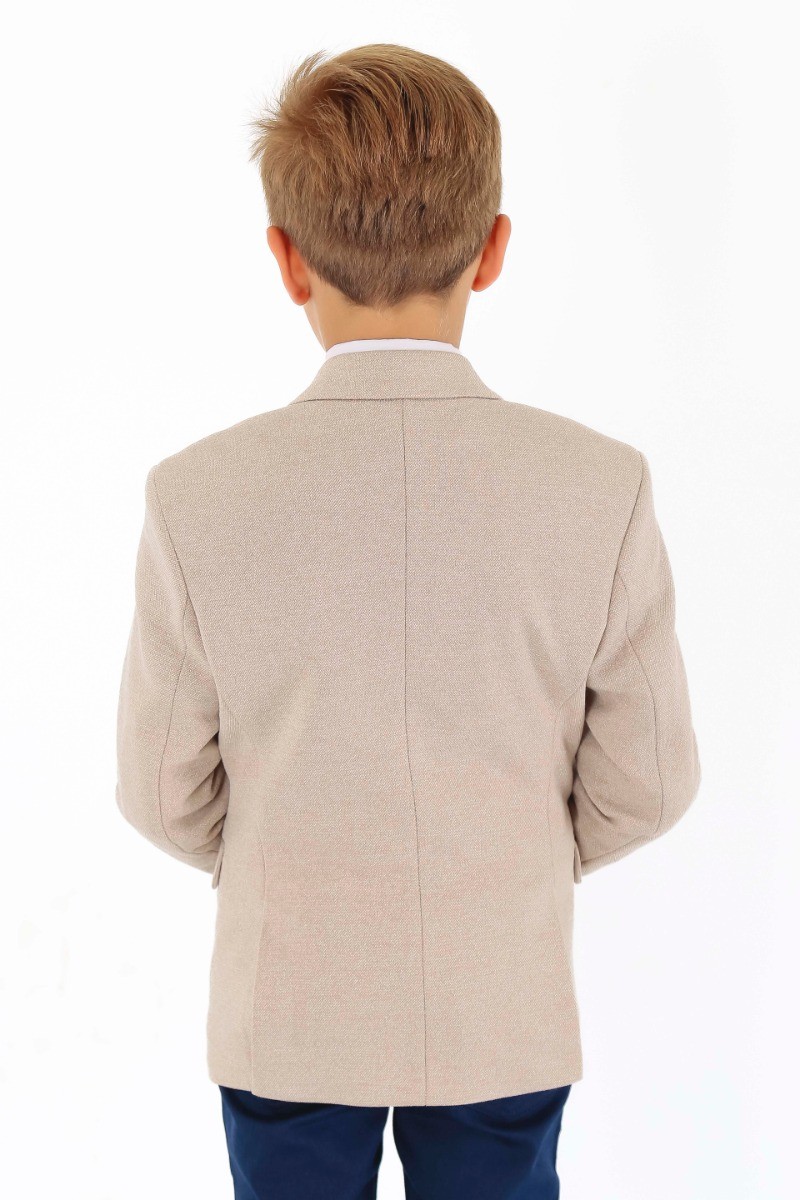 Jungen Baumwolle Slim-Fit Sakko und Westen Set - Frank - Beige