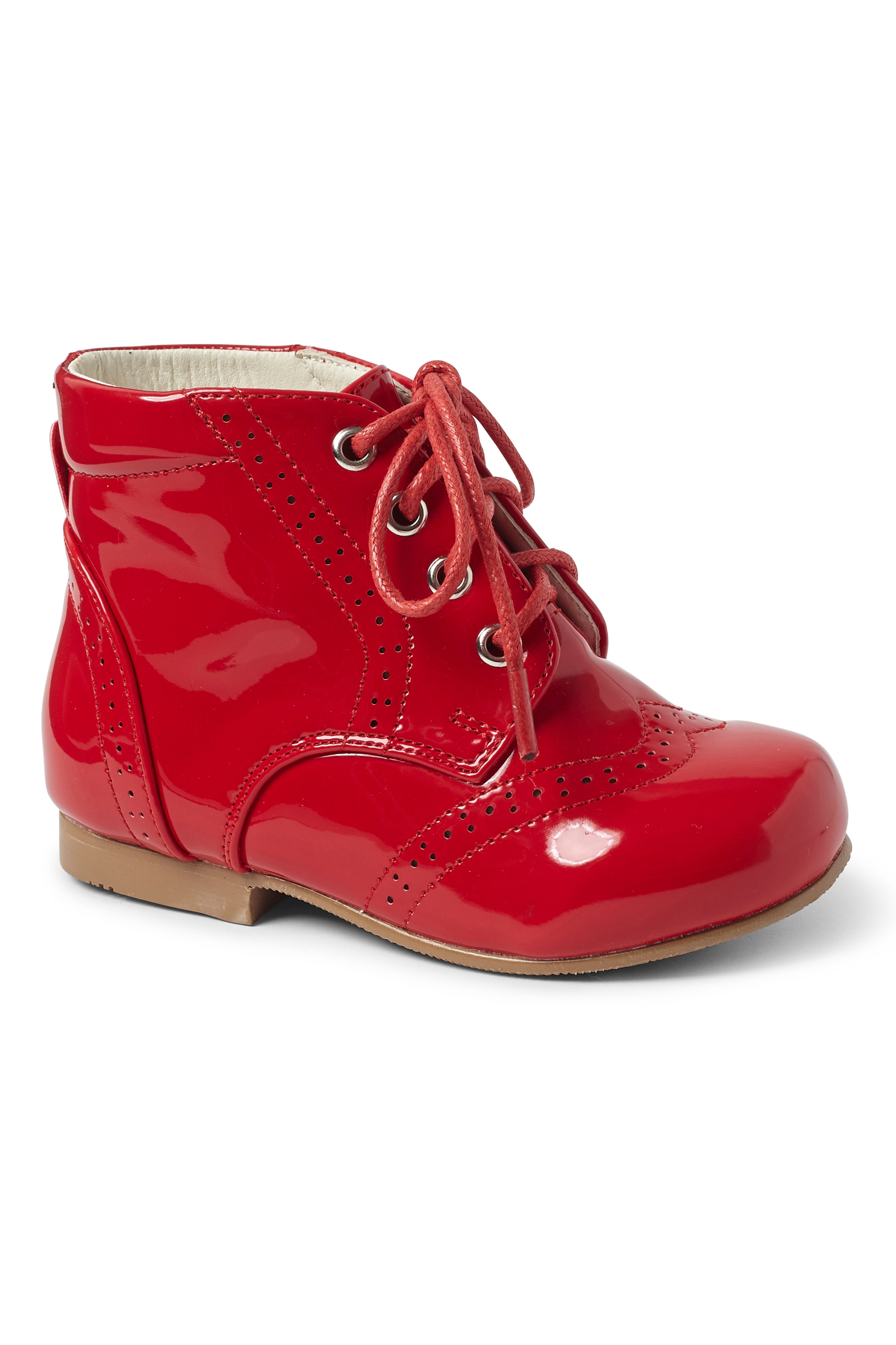 Unisex Kids Patent Leather Brogue Ankle Boots - QUINN  - Red