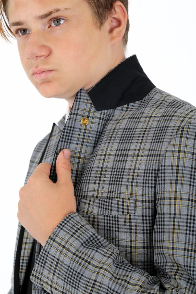 Dreiteiliger Slim-Fit-Anzug mit kariertem Karomuster für Jungen - Grau