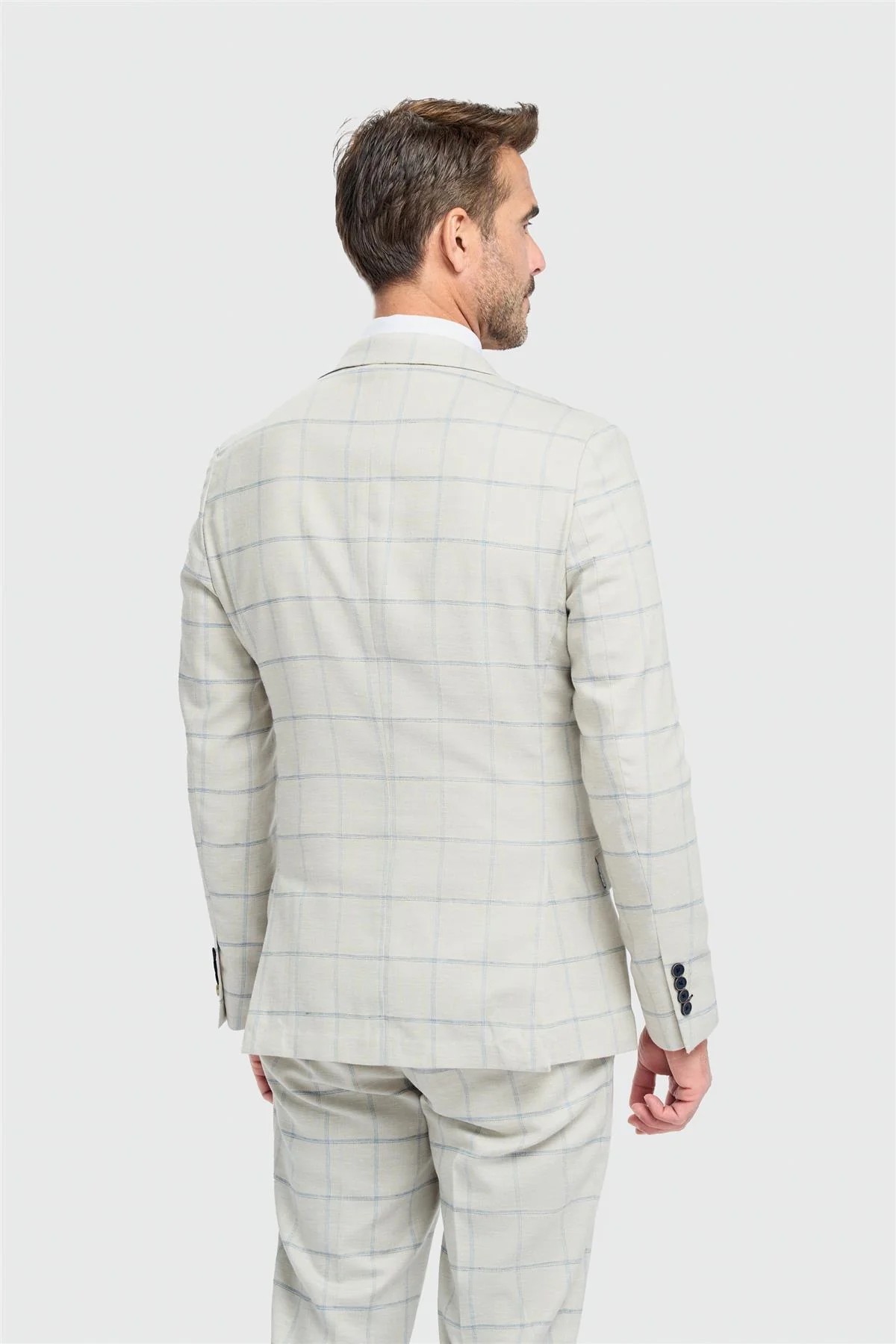 Men’s Light Grey Windowpane Check Suit Jacket - Gabriel