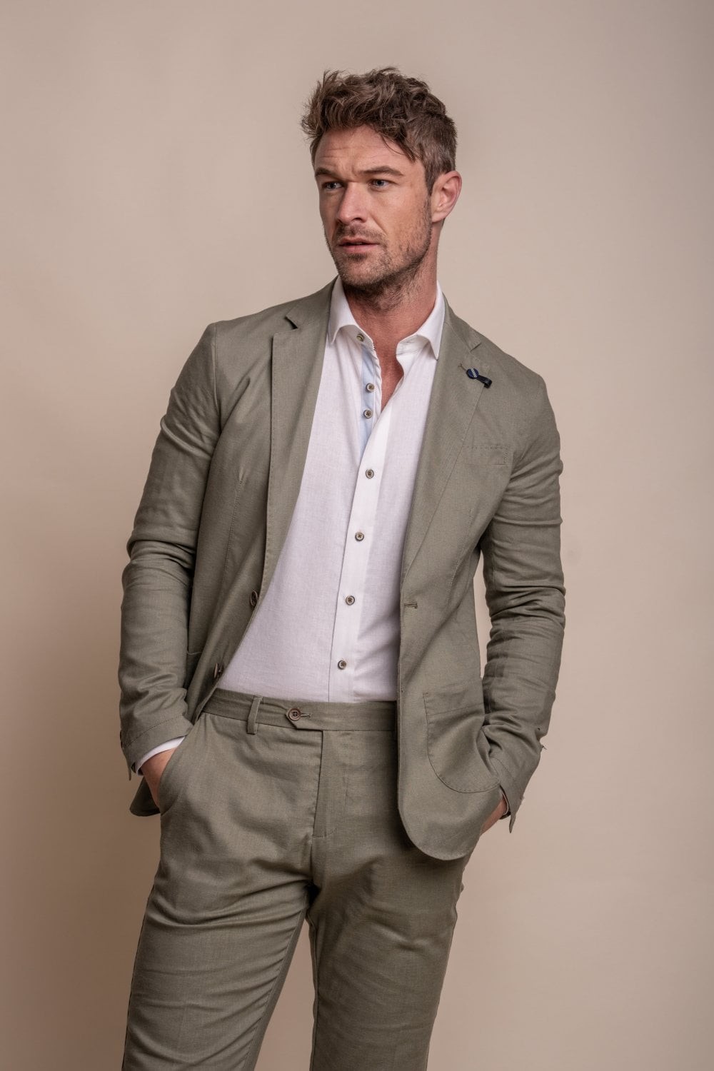 Men's Slim Fit Linen Jacket & Pants Suit Set - ALVARI