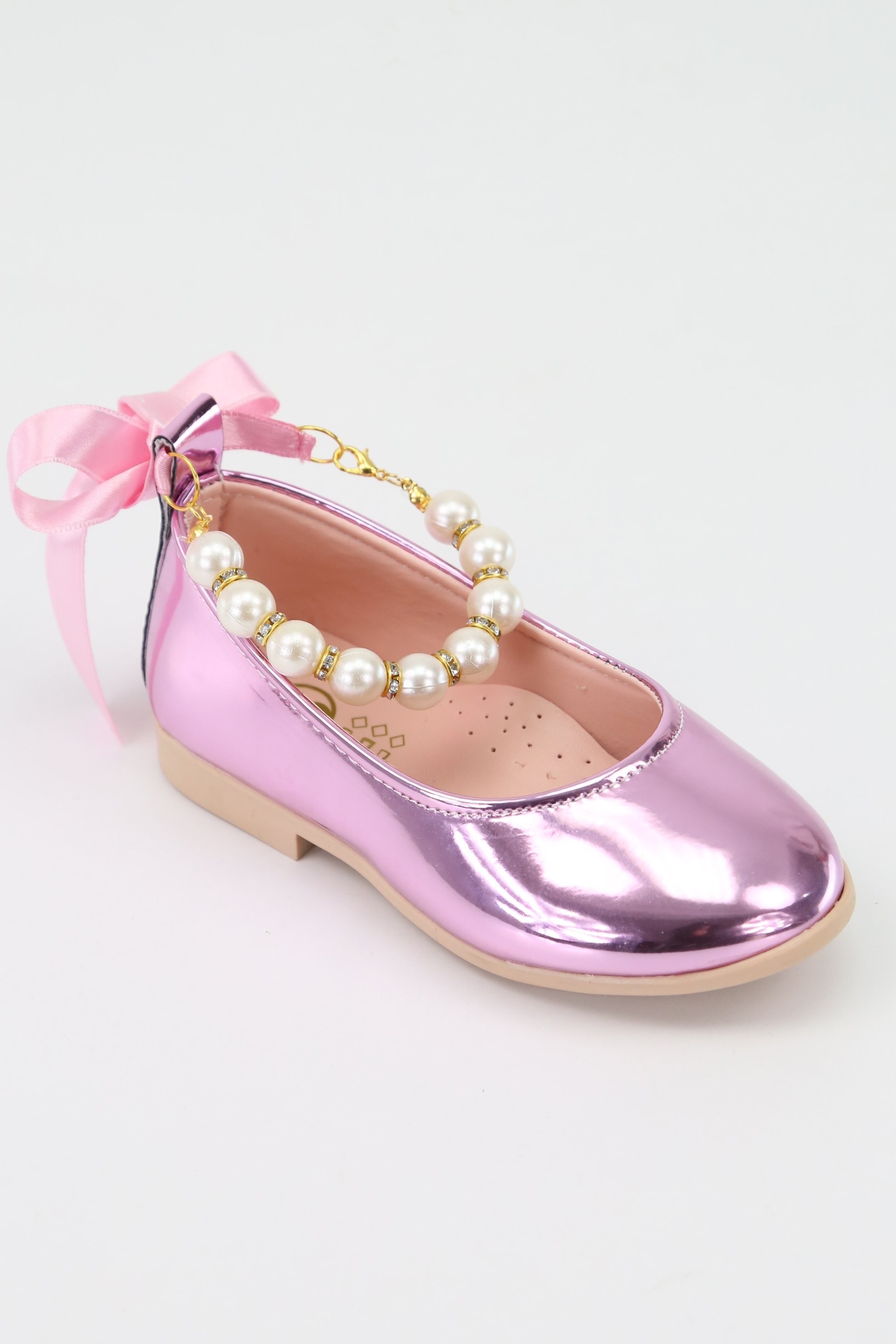 Girls Pearls & Ribbon Slip on Patent Mary Jane Shoes - TEAN - Pink