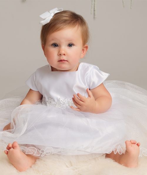 Ensemble de Robe de Baptême Blanche Étincelante pour Bébé Fille - L321