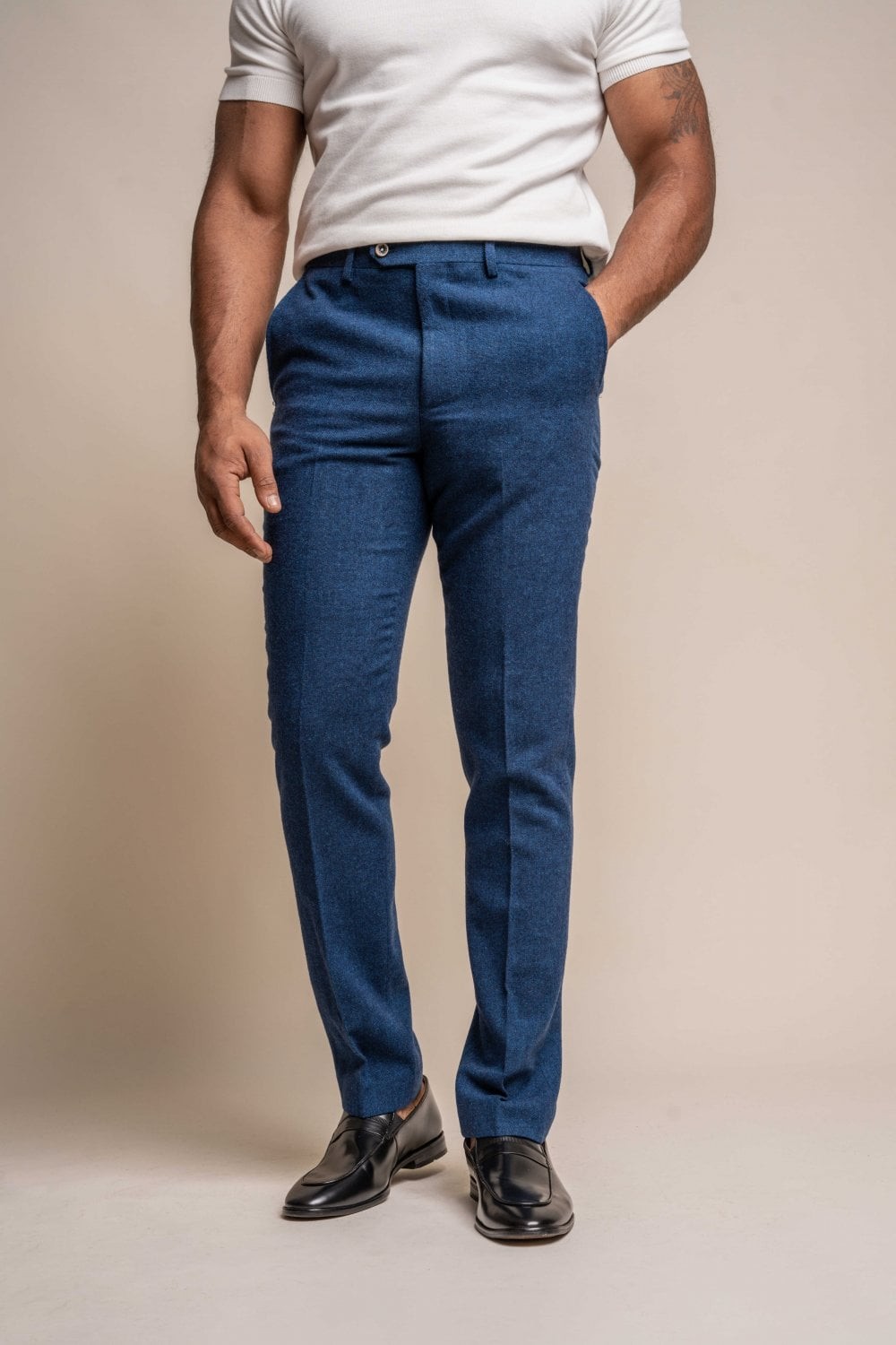 Men's Tweed Wool Slim Fit Formal Blue Pants - ORSON
