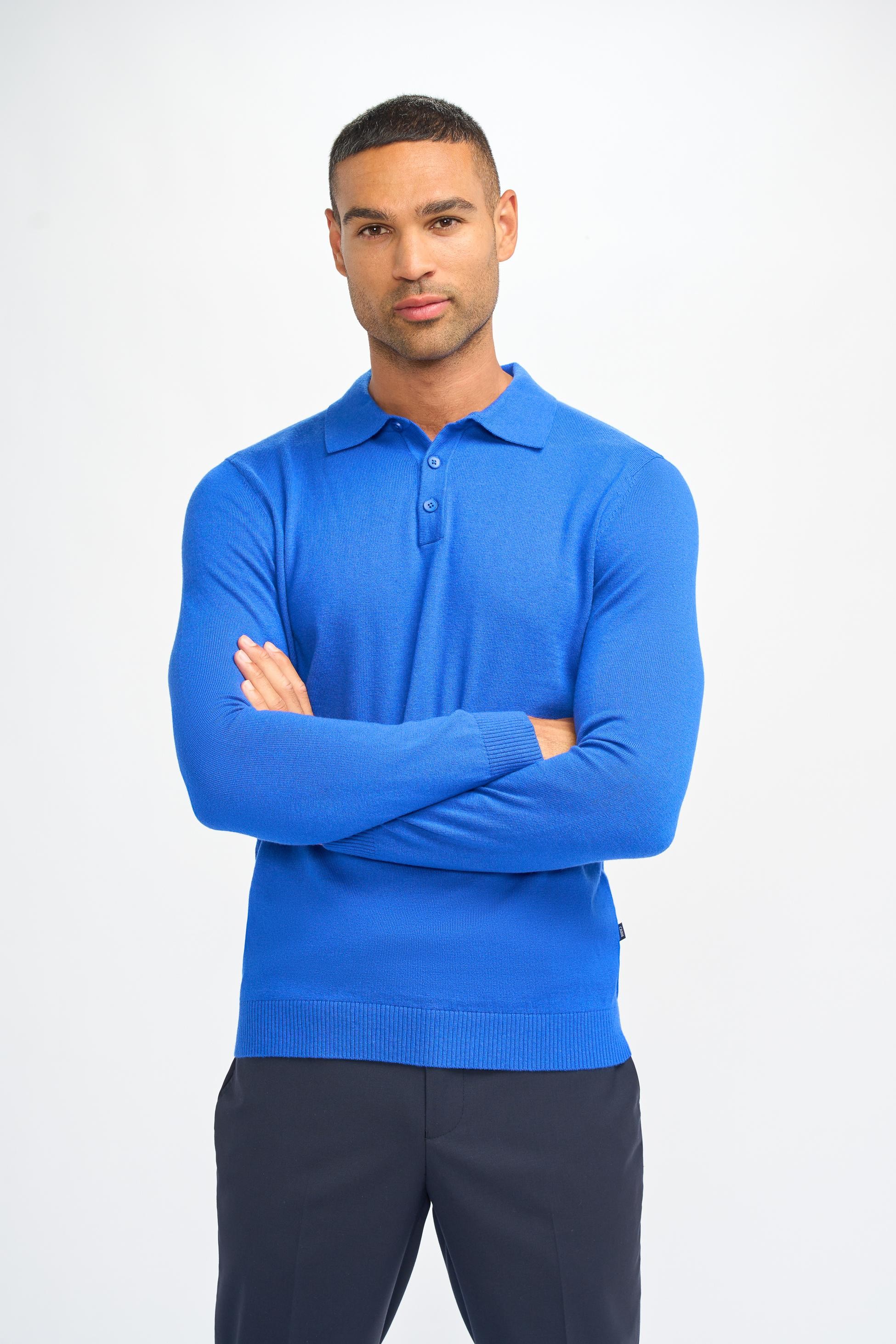 Herren Wollstrick Langarm-Poloshirt - Boom - Electirc blau