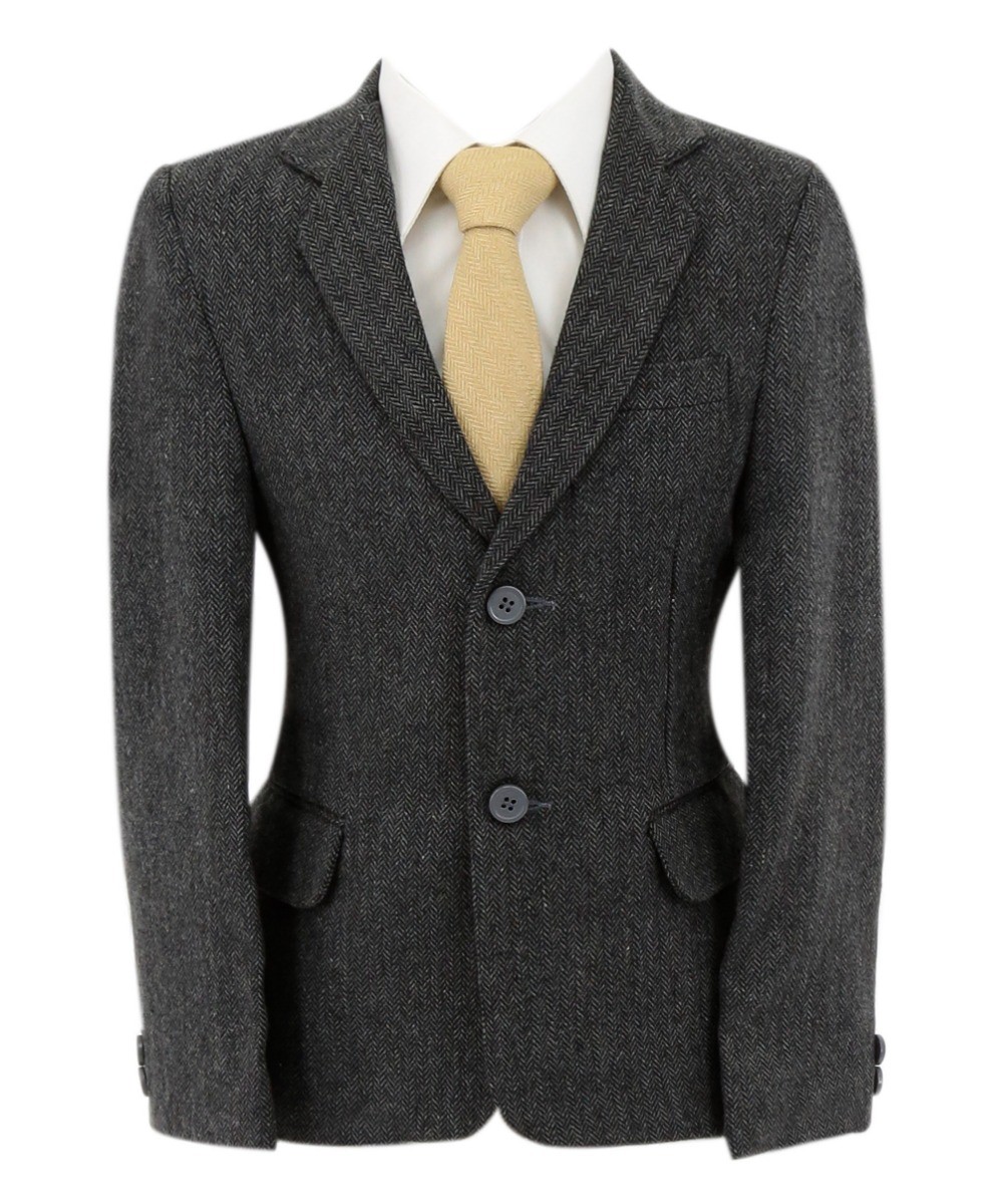 Boys Herringbone Tweed Formal Blazer - Dark Gray