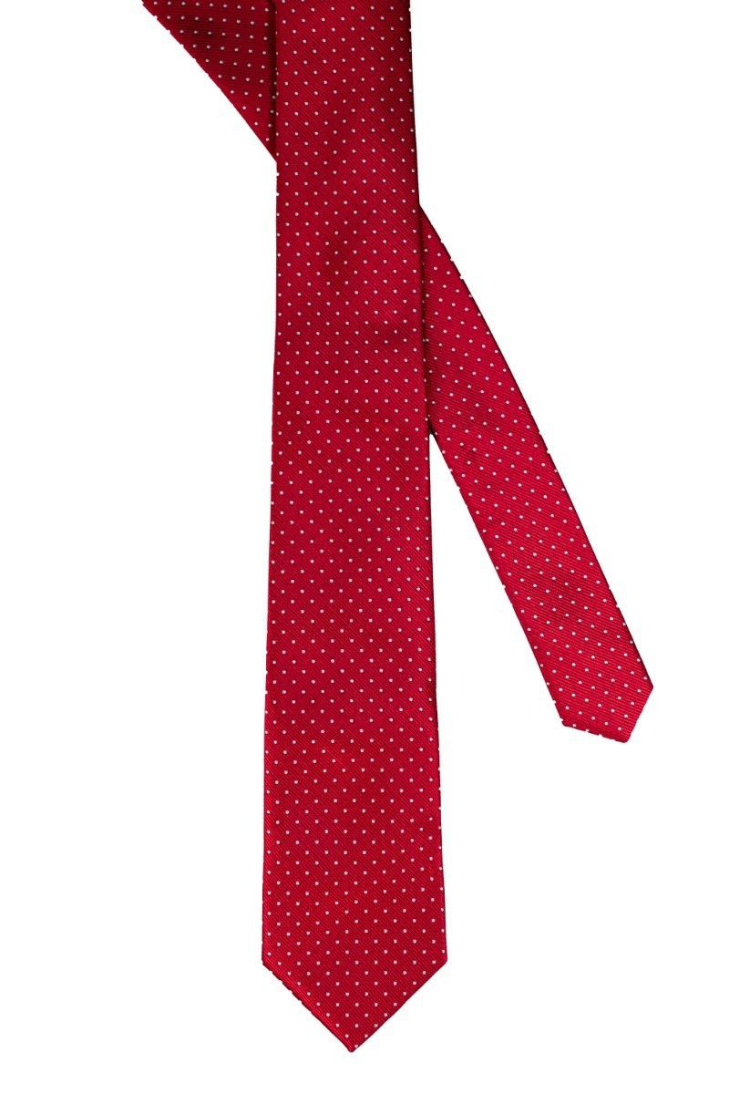 Herren Krawatten-, Taschentuch- und Manschettenknöpfe-Punktmuster-Set - Rot