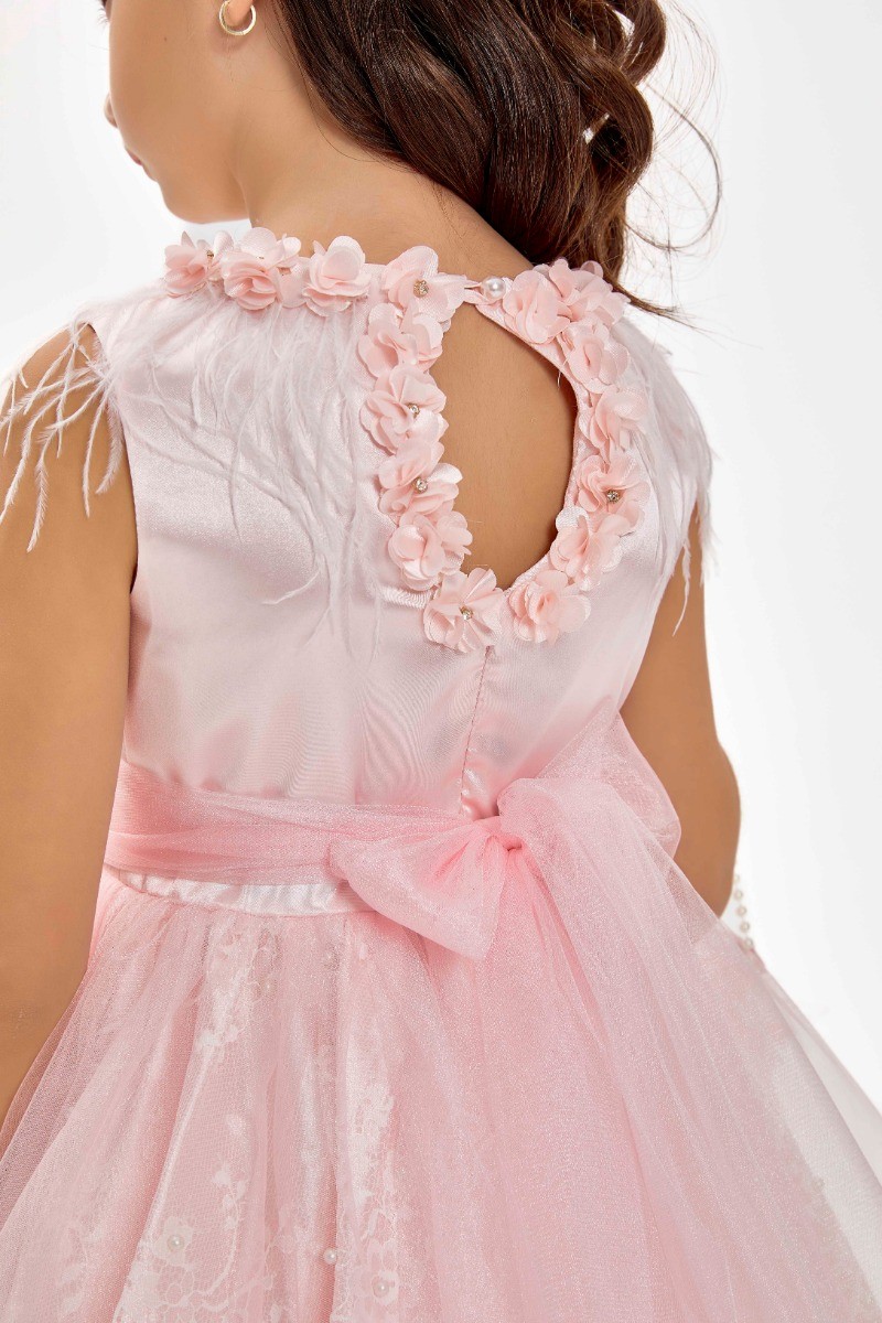 Mädchen Ärmelloses Tüll Midi Rosa Kleid Set - Rosa