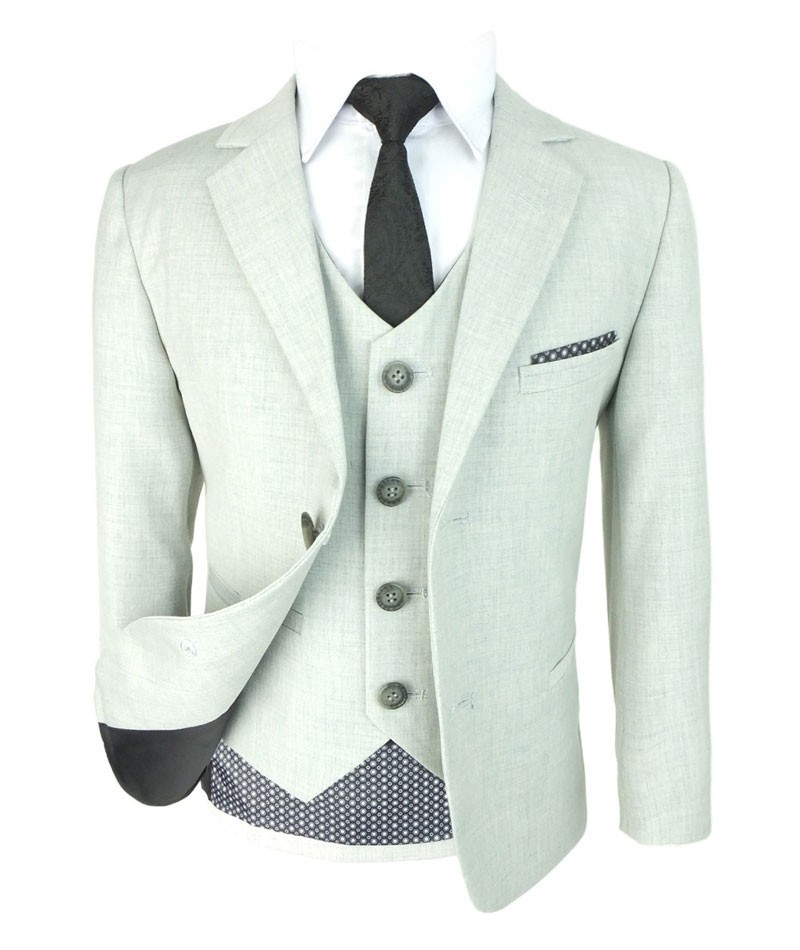 Boys Slim Fit Formal Suit - REEGAN - Ivory-Light Grey