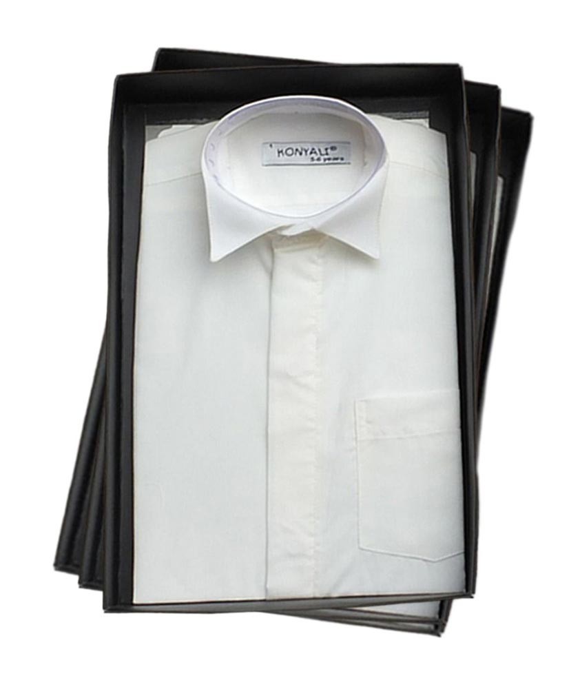 Chemise formelle à col à ailes en coton pour garçons - Ivoire