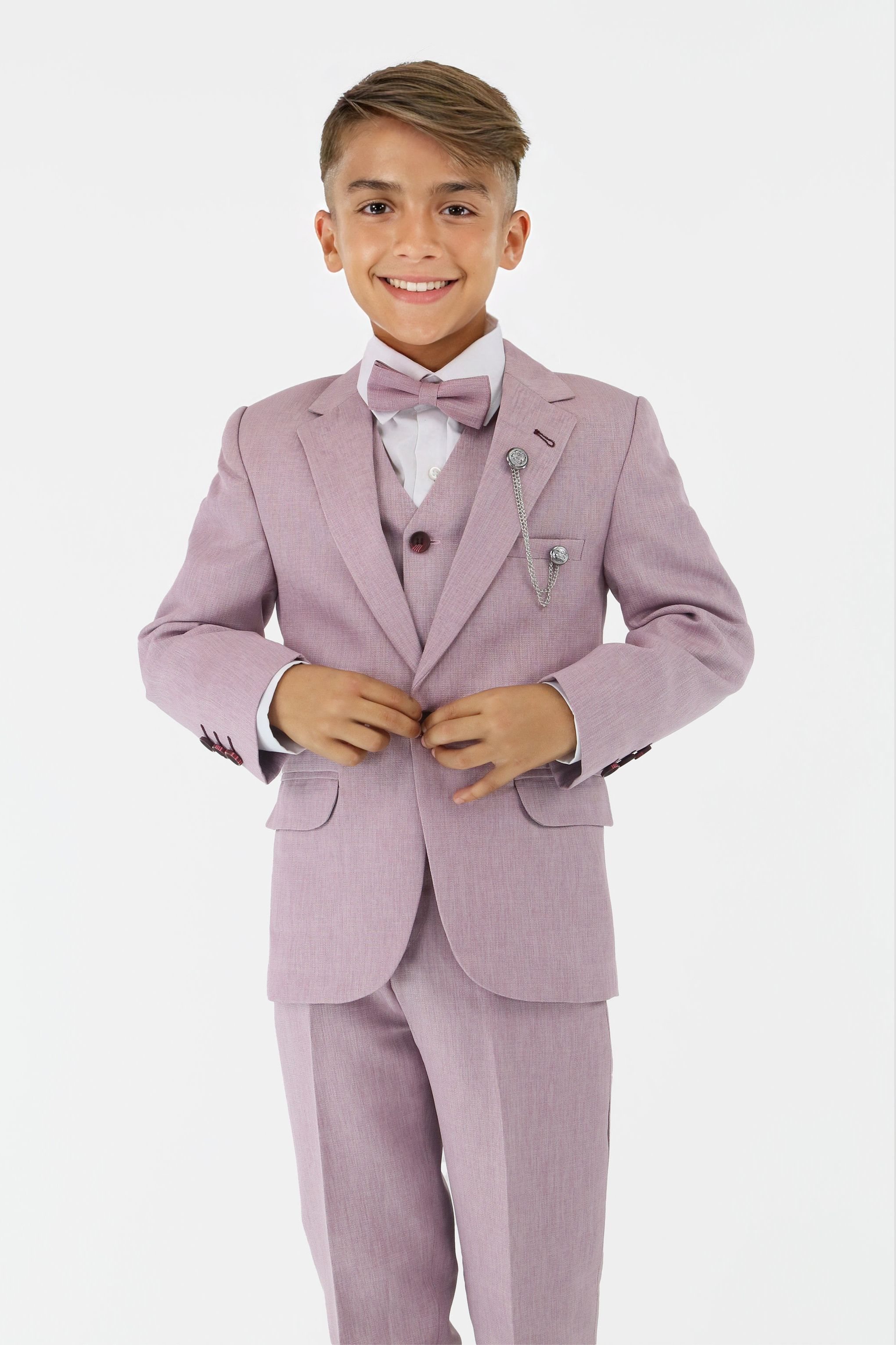 Boys Slim Fit Textured 6-Piece Formal Suit Set - Lilac