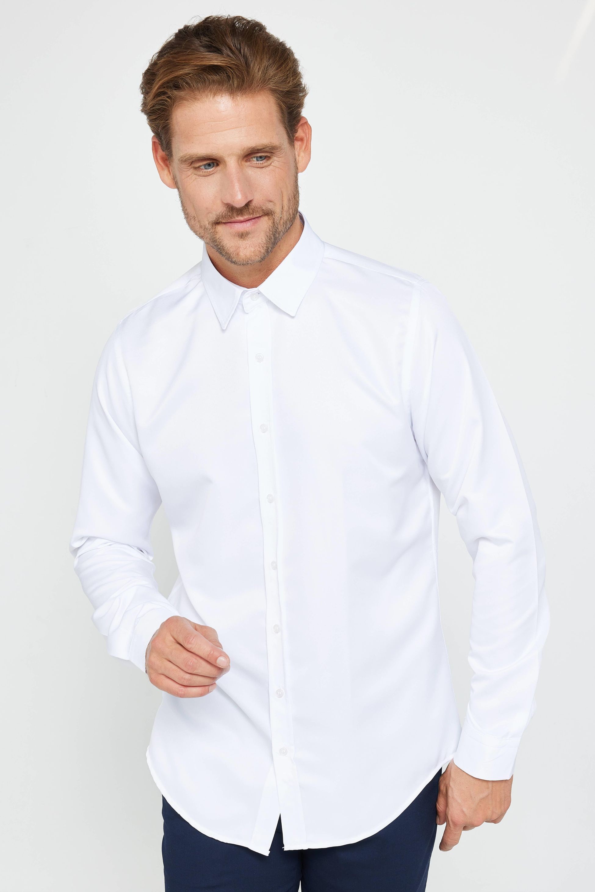 Chemise Homme Slim Fit à Manches Longues - POLY - Blanc