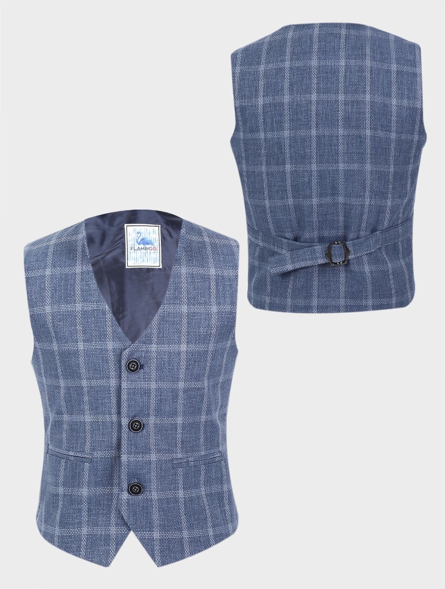 Boys Tweed Windowpane Check Cotton Vest