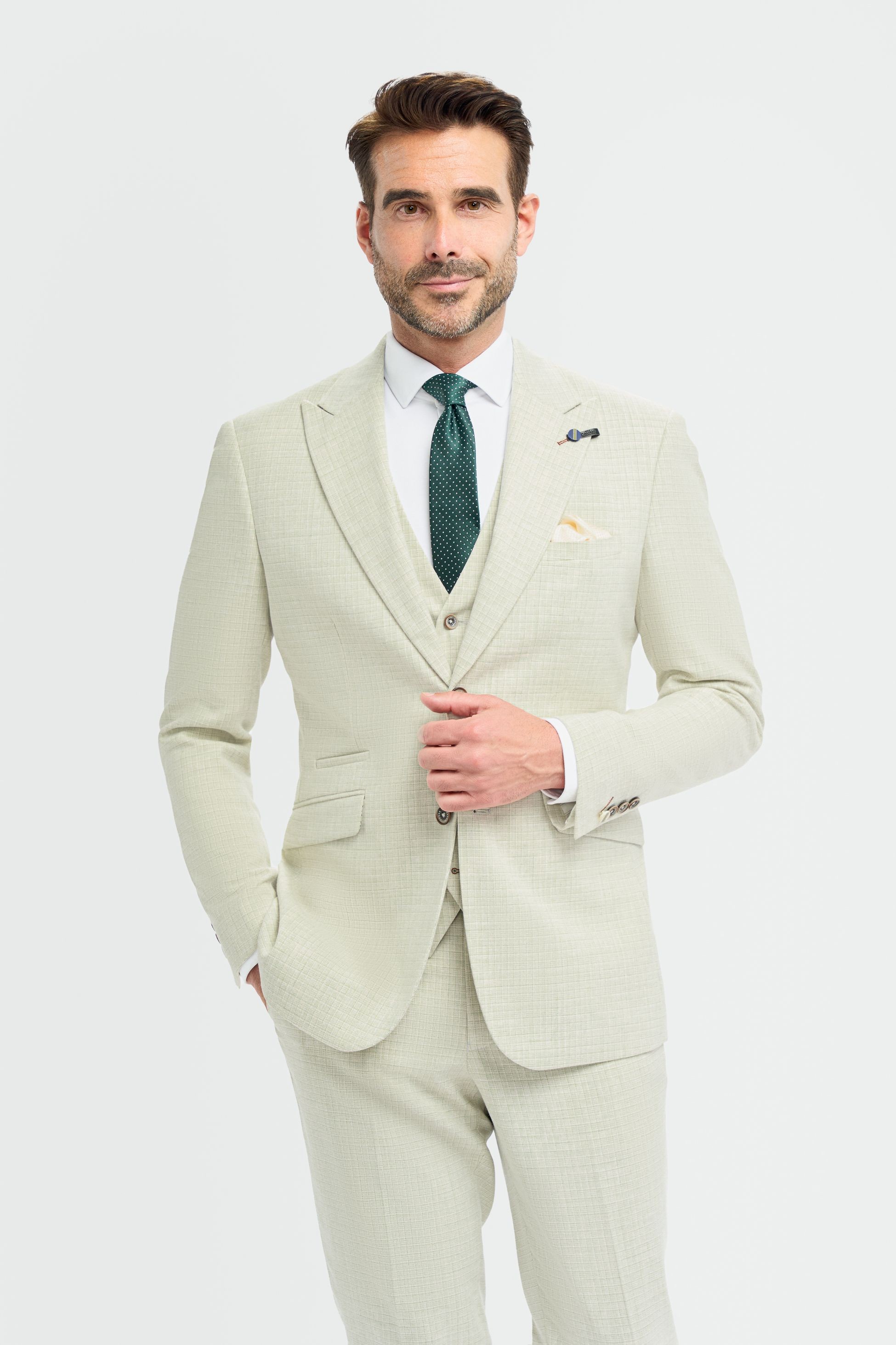 Men’s 3-Piece Slim Fit Textured Formal Suit - Tropez Sage Green