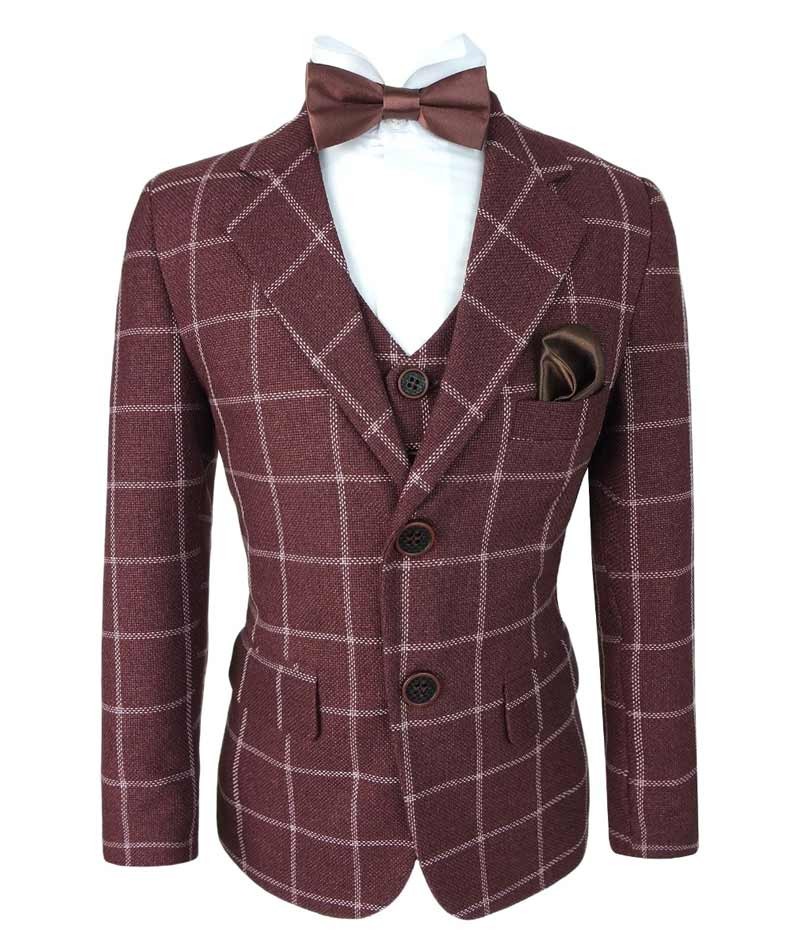 Boys Retro Windowpane Tailored Fit Check Suit