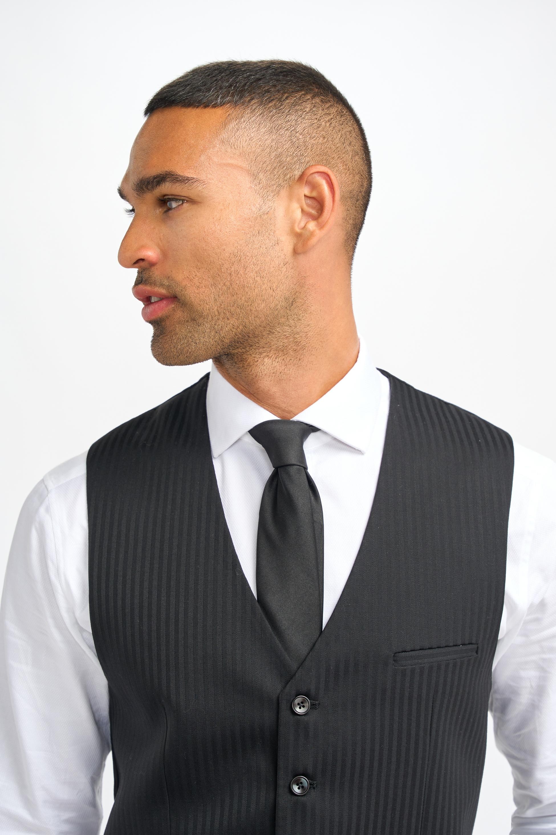 Men’s Black Wool Pinstripe Waistcoat - Roberto