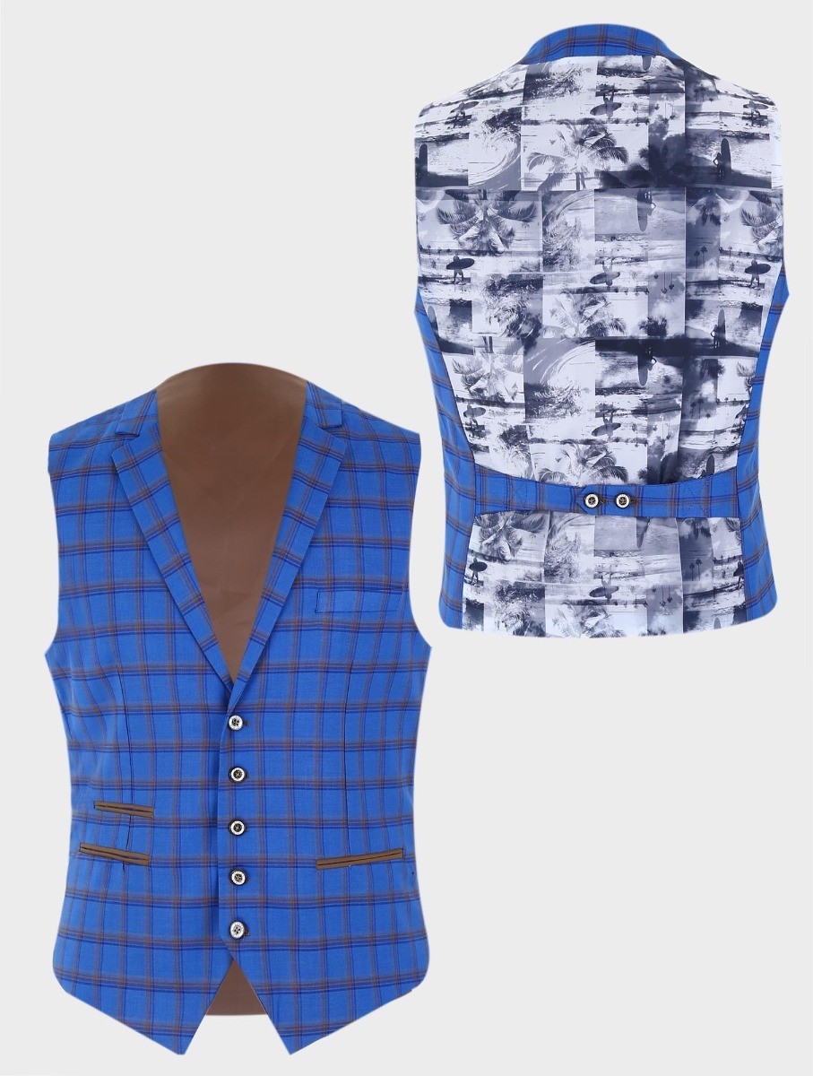 Men's Slim Fit Retro Check Blazer and Vest - GRAVANO