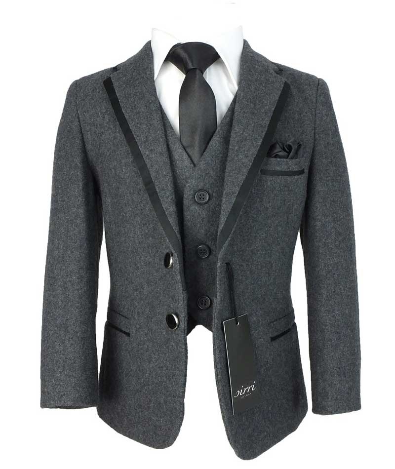 Jungen Woll-Effekt Tweed Anzug - Kohlengrau