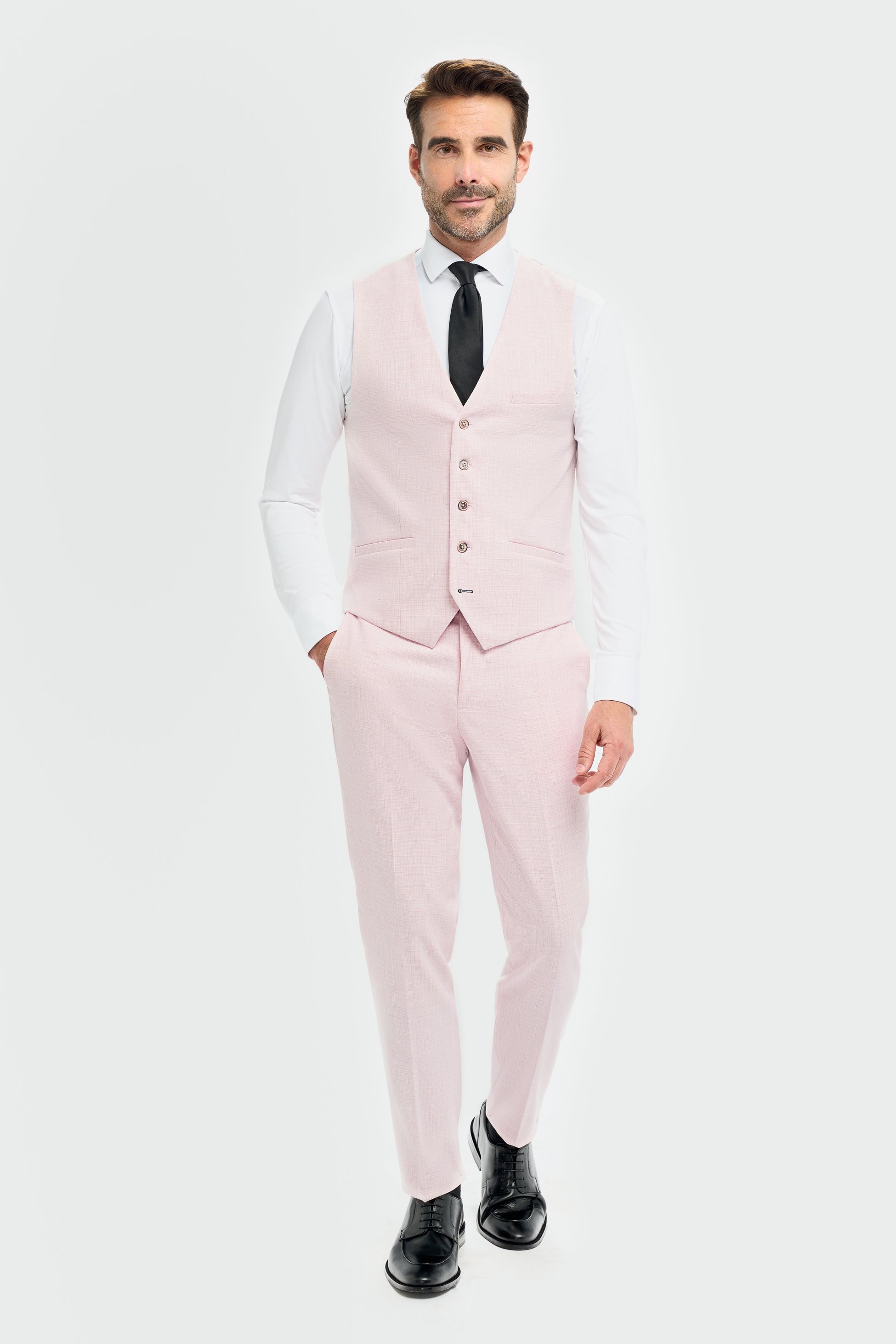 Herren 3-Teiliger Slim-Fit Texturierter Formeller Anzug - Tropez Rosa