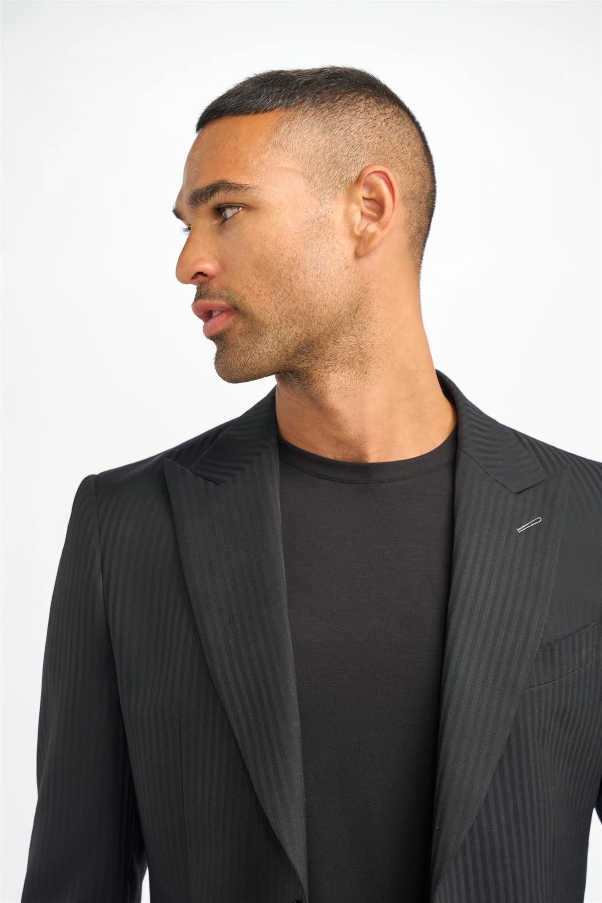 Men’s Black Wool Pinstripe Suit Jacket - Roberto