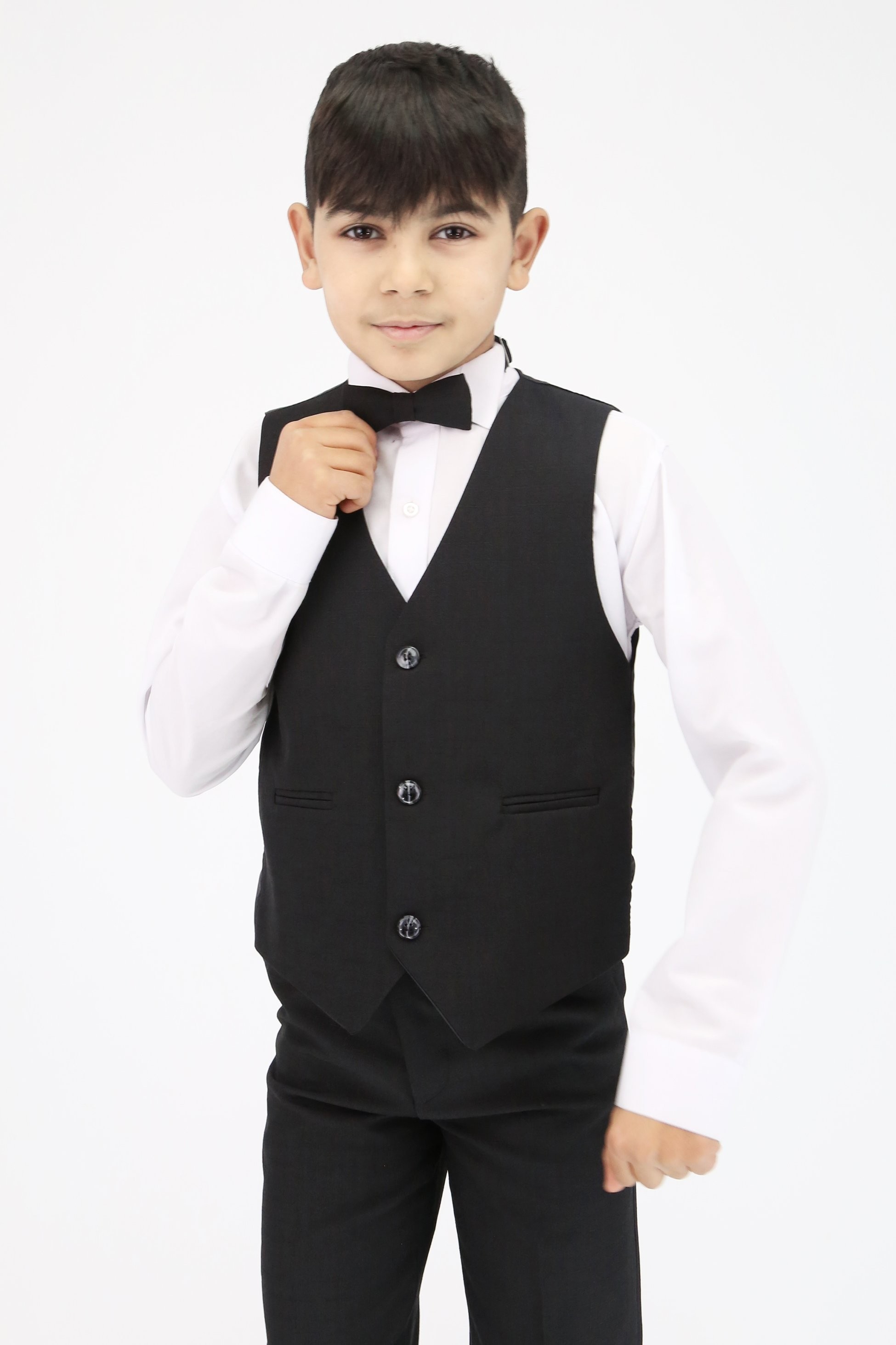 Boys Slim Fit Textured 6-Piece Formal Suit Set - Black