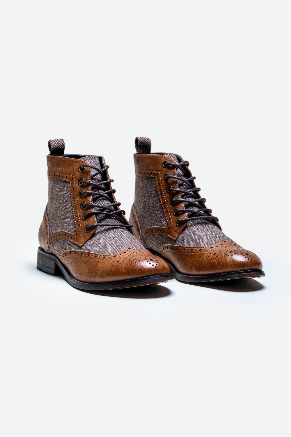 Men's Ankle Boots Lace Up Brogue Shoes - JONES - Tan
