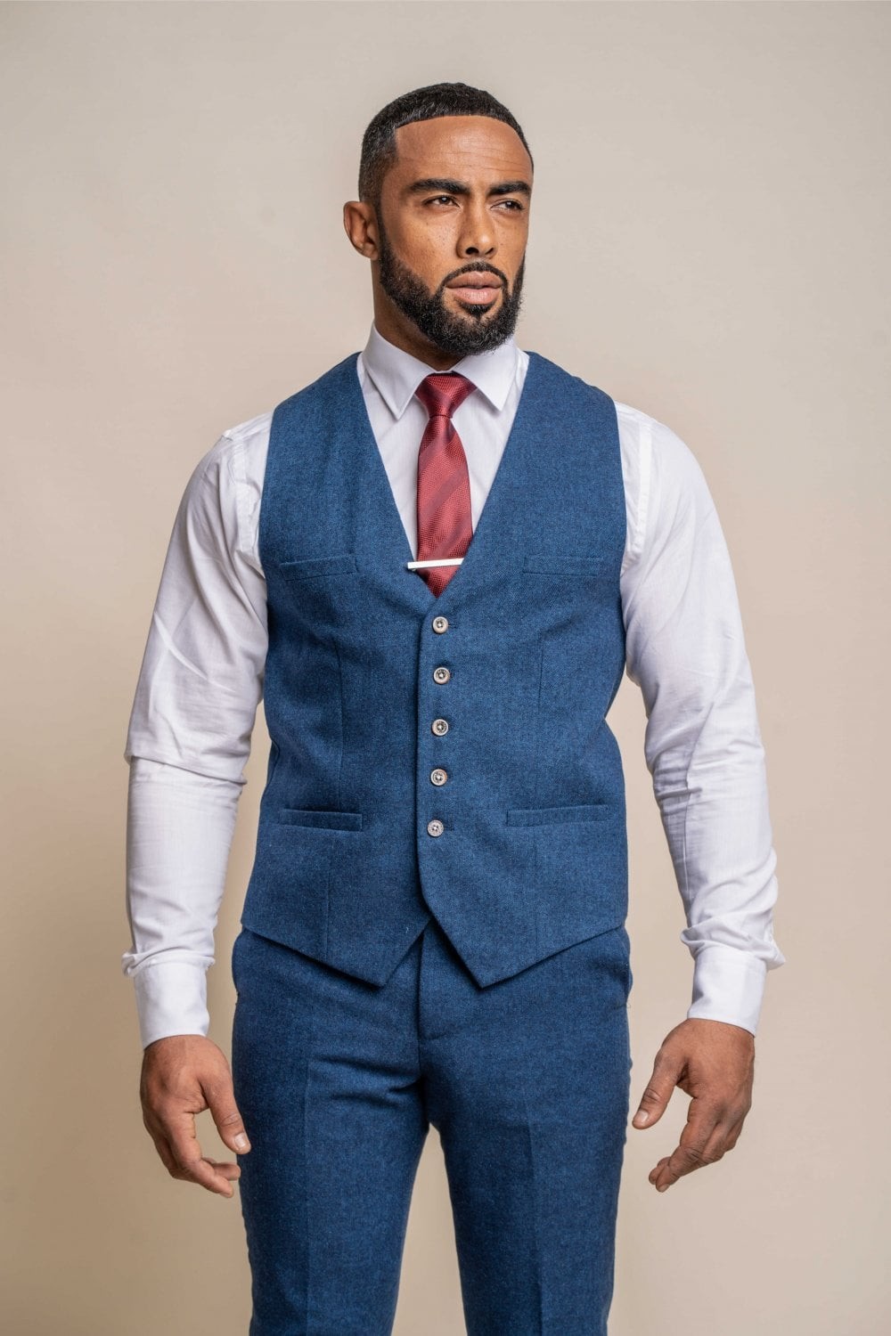 Men's Tweed Wool Slim Fit Formal Blue Vest - ORSON