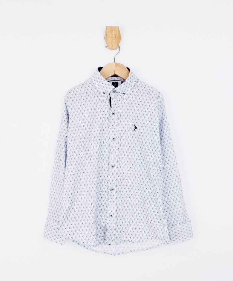 Boys Slim Fit Patterned Fashion Shirt - White - Blue