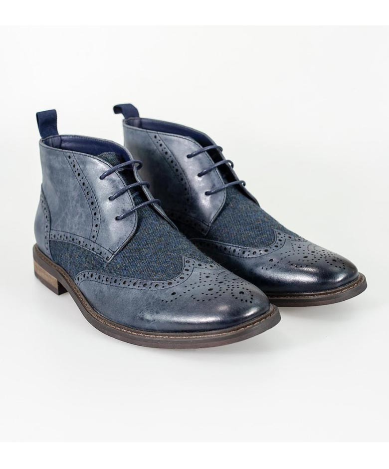 Men's Tweed and Leather Brogue Chelsea Boots - CURTIS
