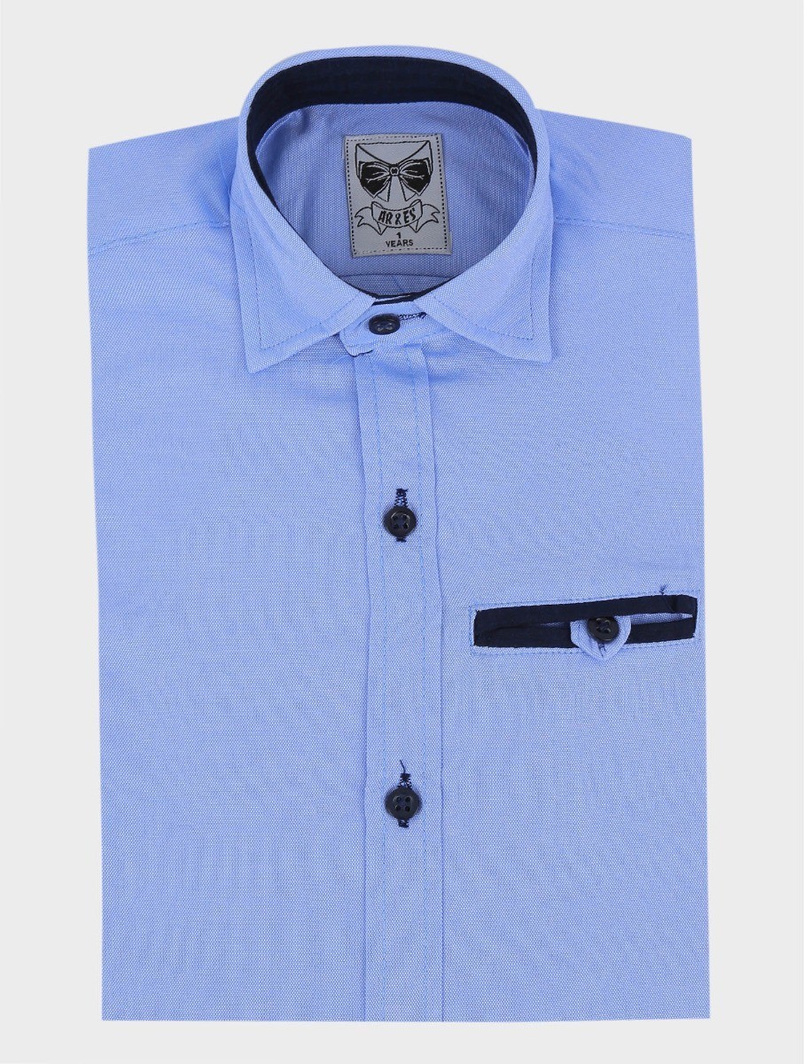 Chemise à Manches Longues Slim en Coton pour Garçons - RYAN - Bleu ciel