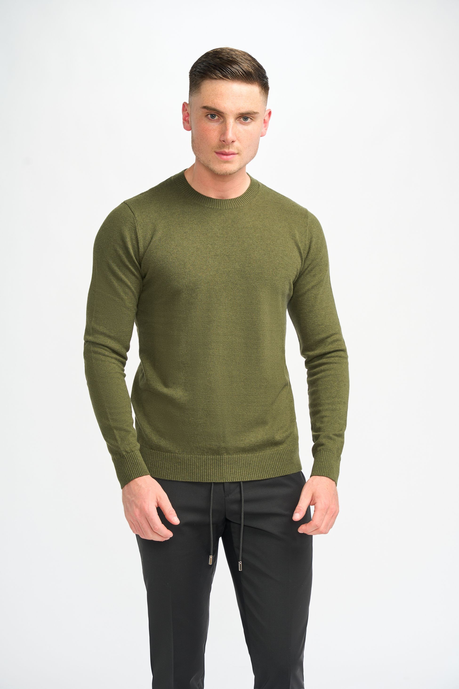 Men’s Wool Blend Knit Pullover Jumper - Connall - Olive Green