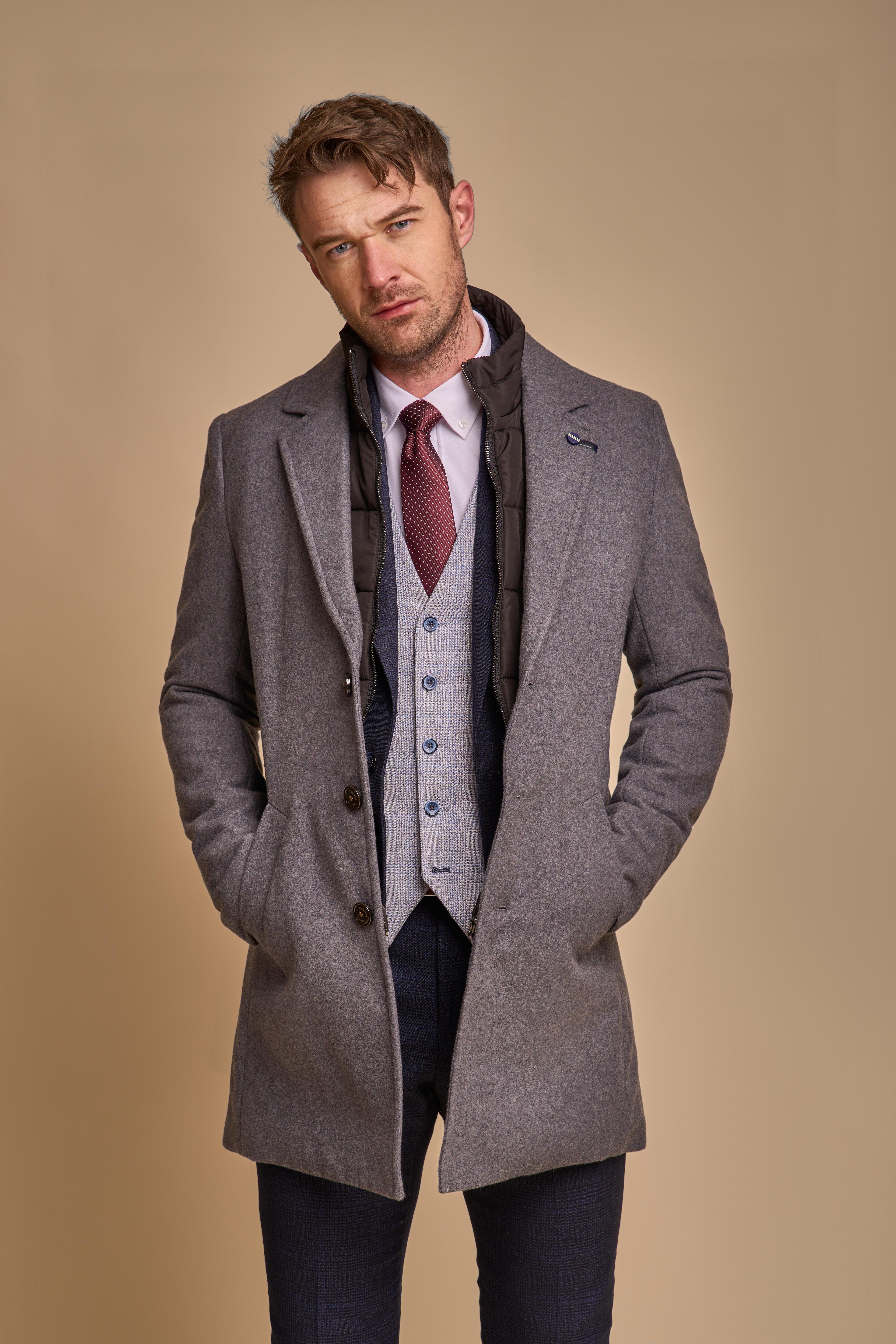 Slim-Fit-Mantel aus Wollmischung für Herren – vielseitige, mittellange Outdoor-Jacke - Schiefergrau