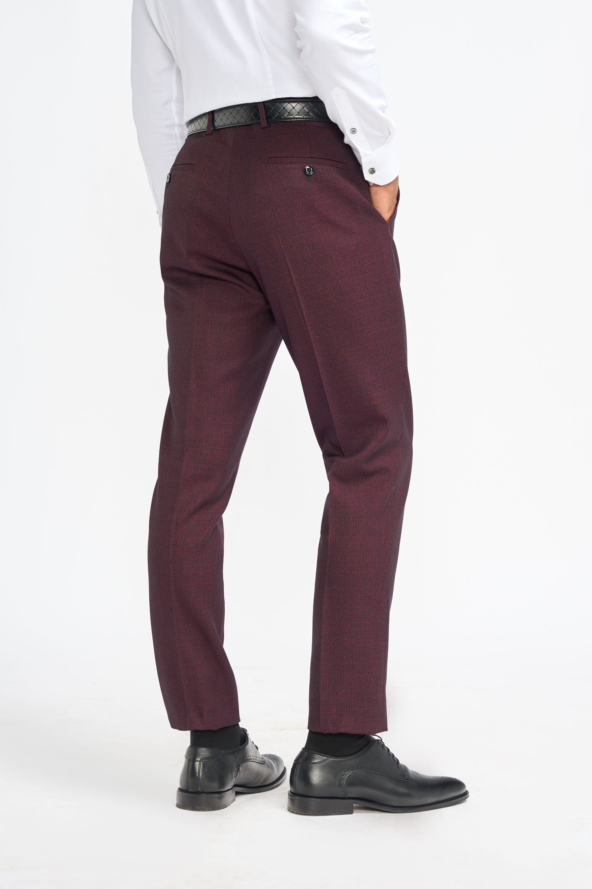 Men's Slim Fit Tweed Check Pants - CARIDI WINE