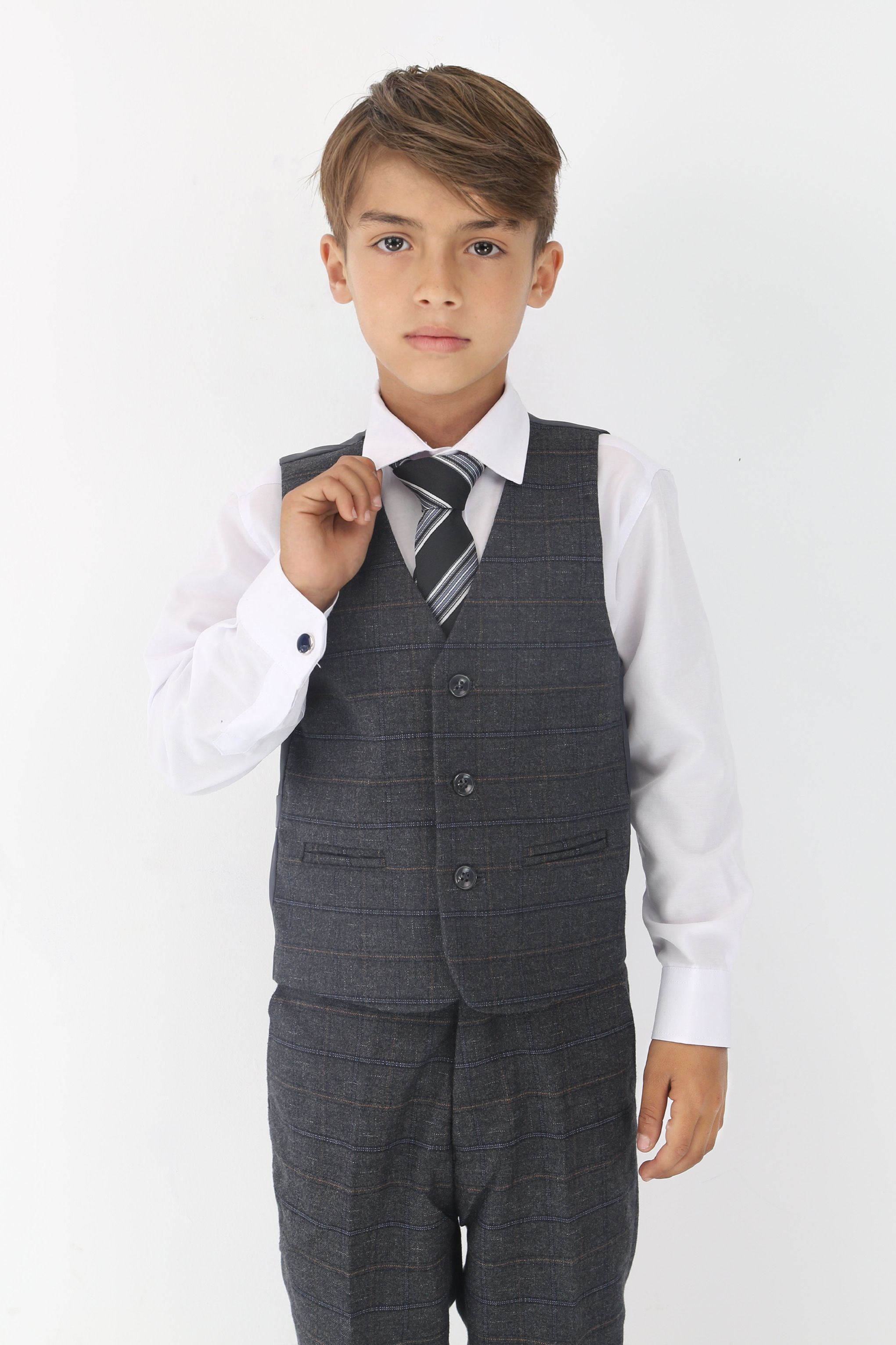 Boys Tweed Like Check Tailored Fit Formal Suit Set