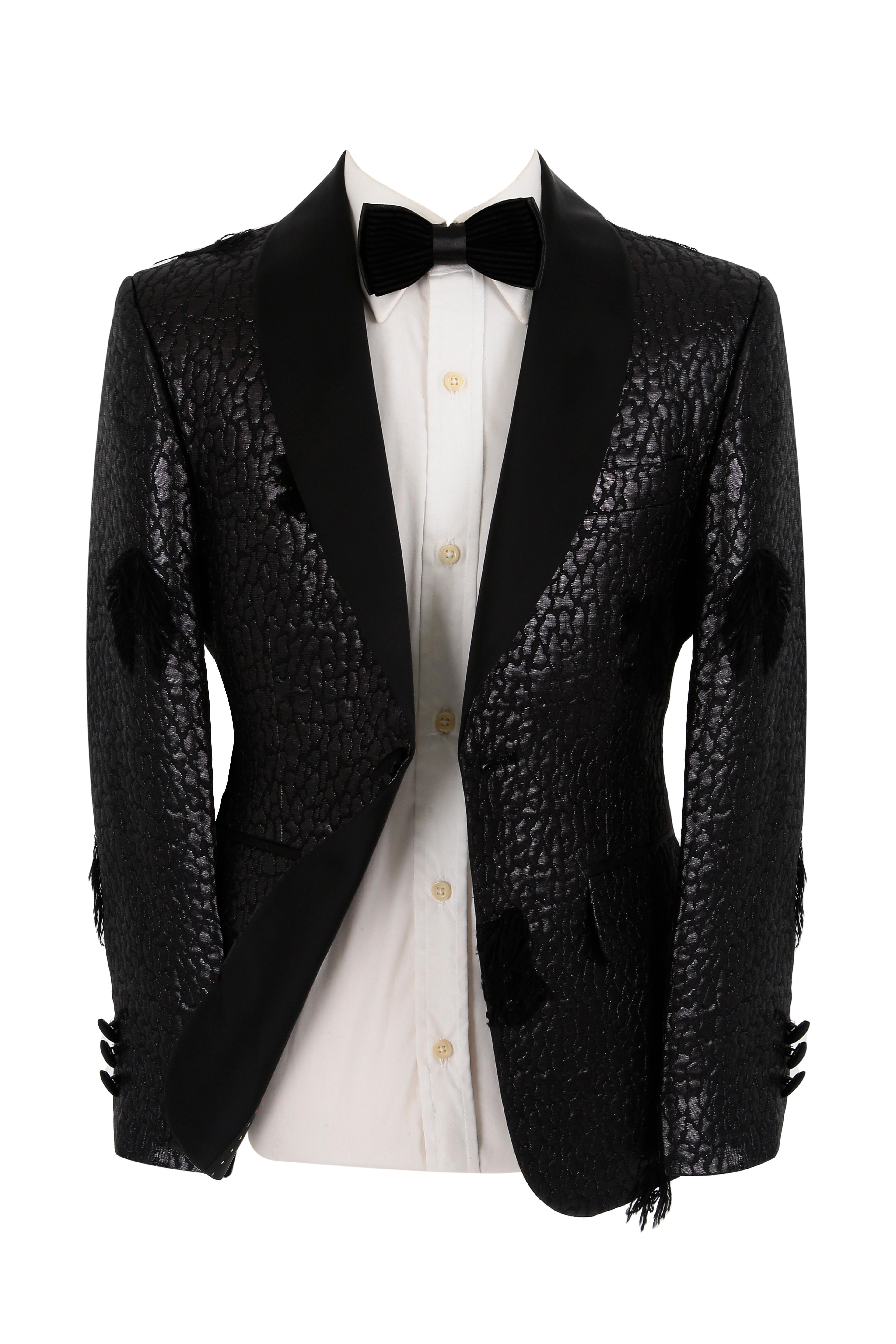 Costume Tuxedo pour Garçons à Motif Jacquard - Noir