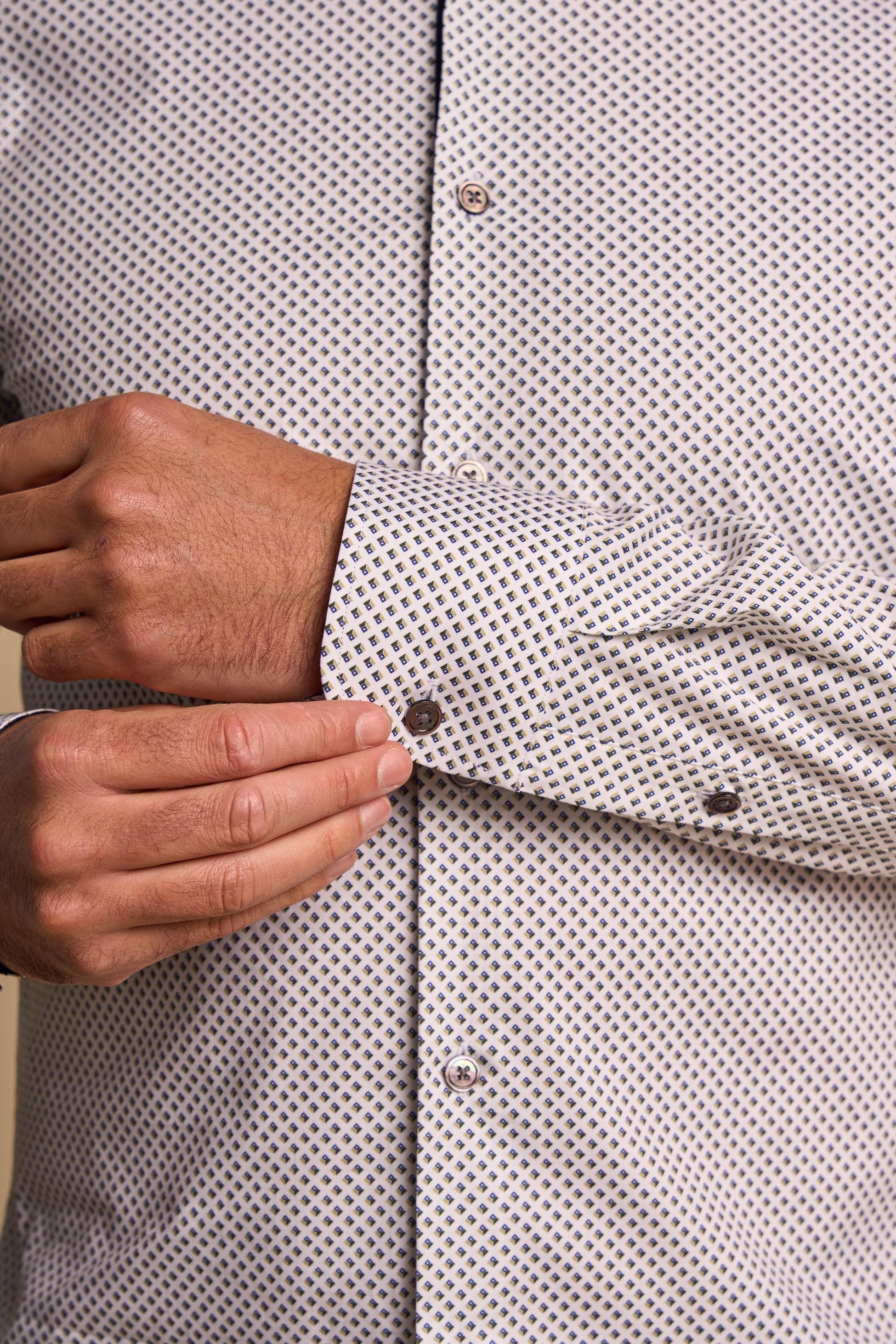 Herren-Baumwollhemd mit Muster und Langarm in Weiß – MARINA