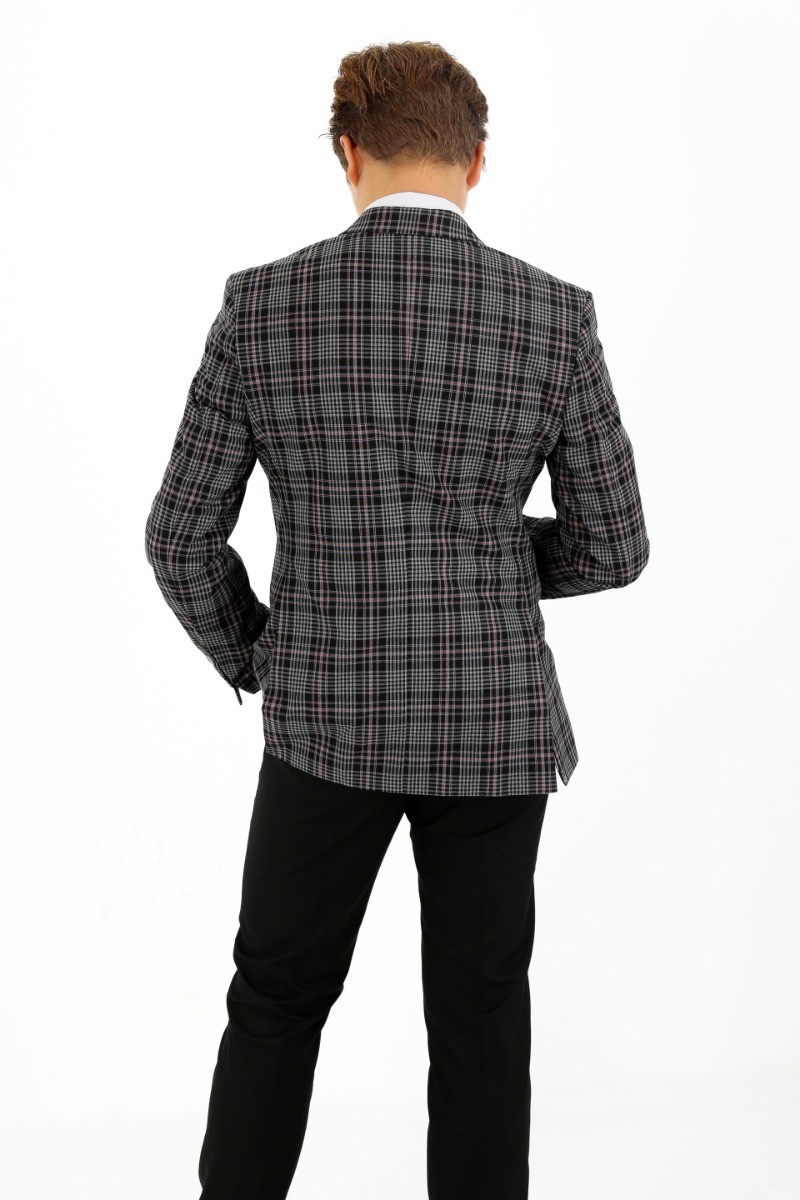 Dreiteiliger Slim-Fit-Anzug mit kariertem Karomuster für Jungen