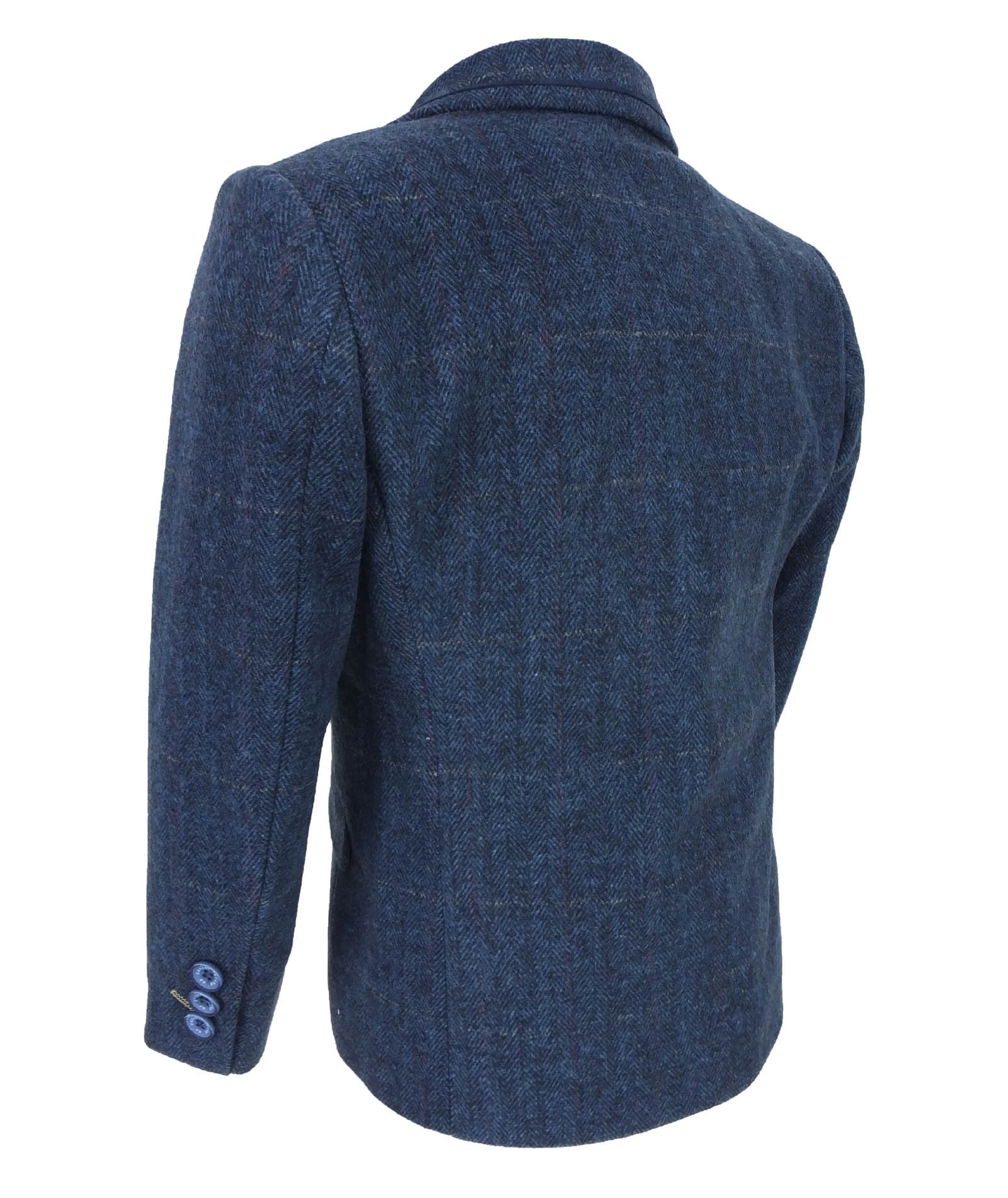 Jungen Slim-Fit Fischgräten-Tweed Blauer Anzug - CARNEGI - Navy blau