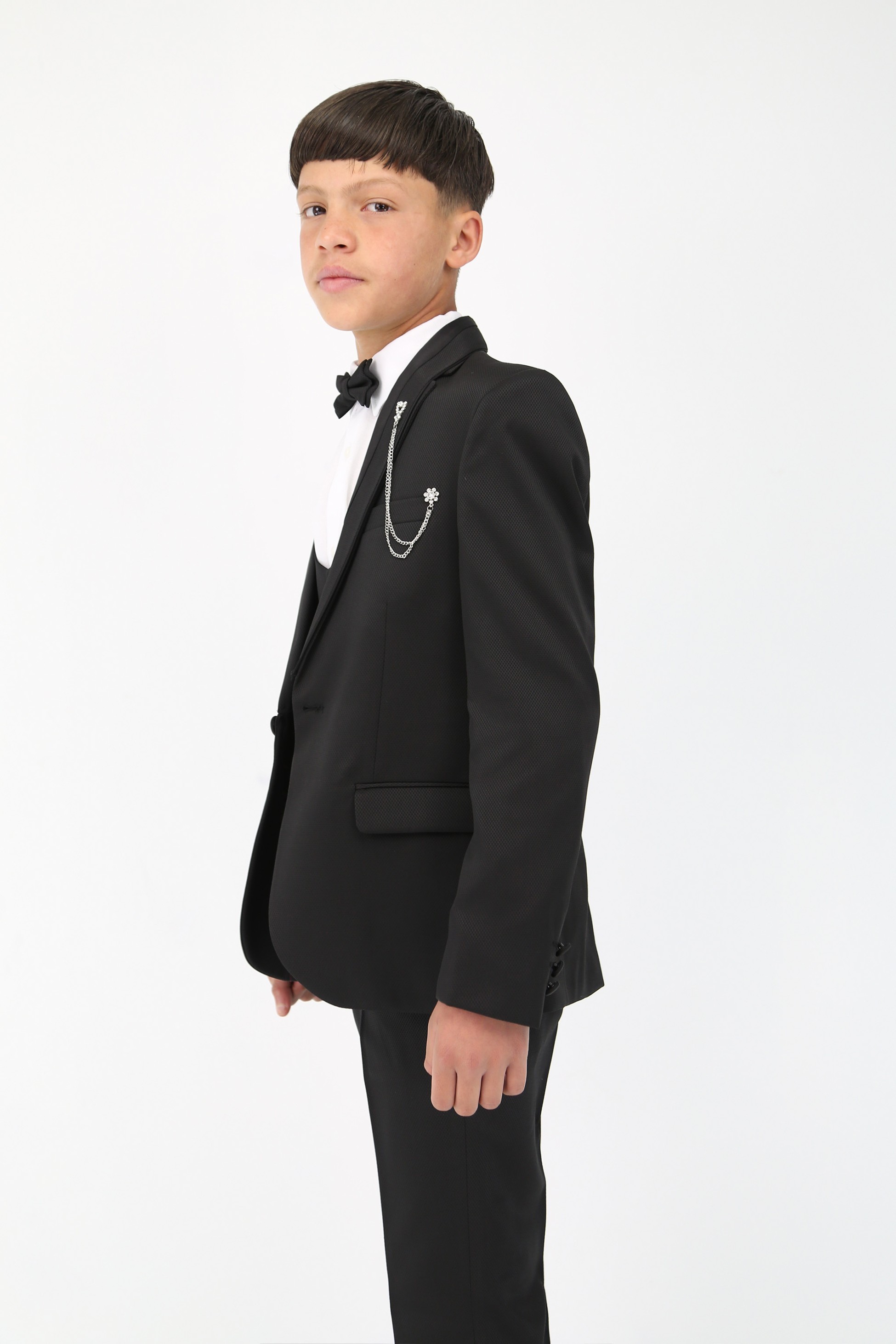 Boys' Satin Shawl Lapel Self-Patterned Tuxedo Suit, 6-Piece Set