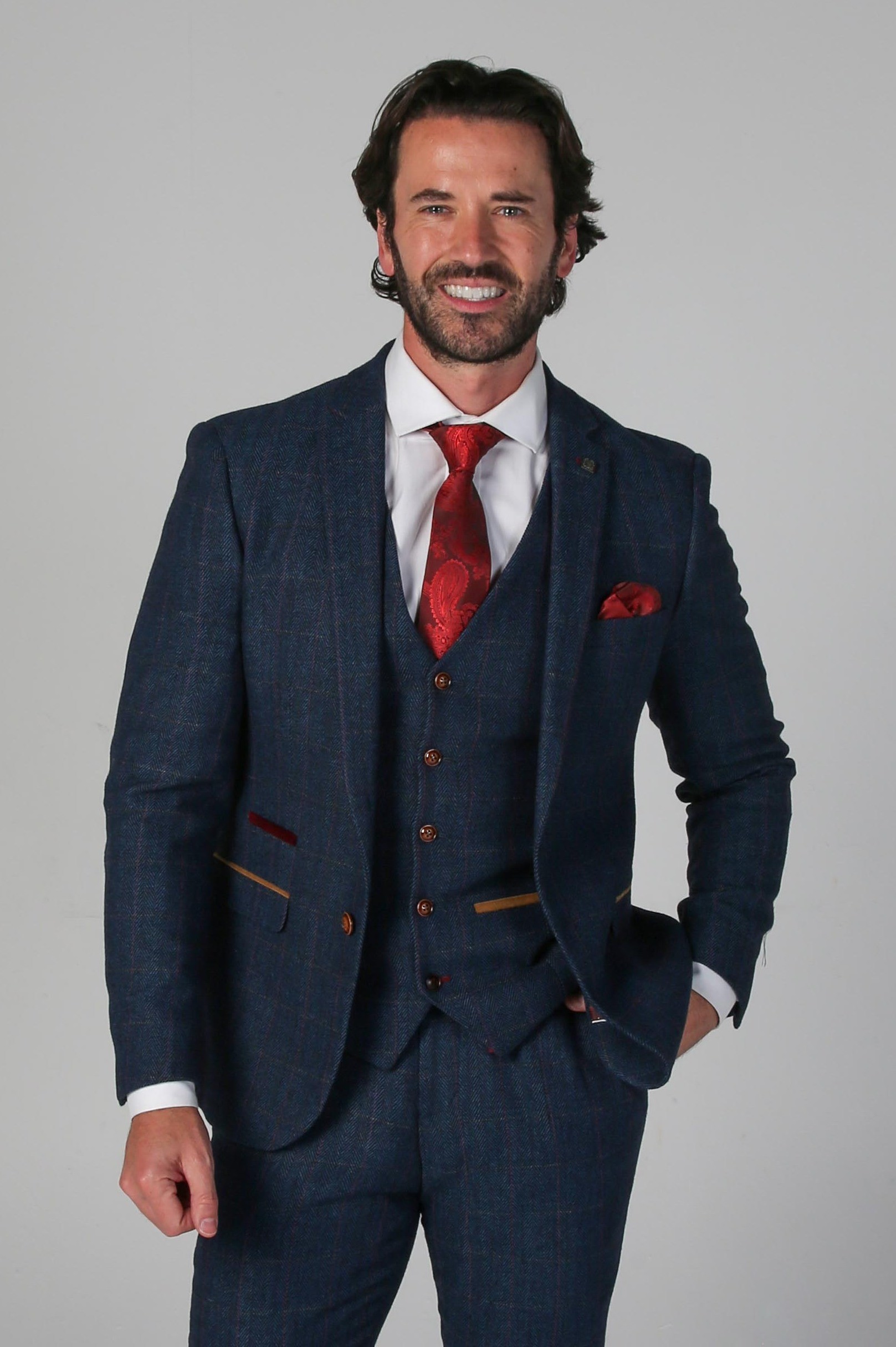 Men's Tweed Herringbone Tailored Fit Suit Jacket - SCOTT