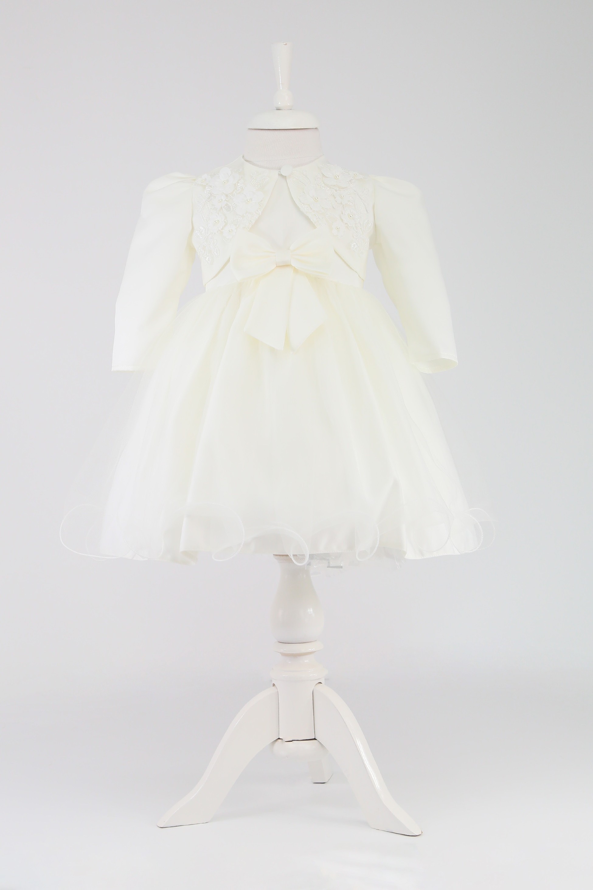 Baby-Mädchen-Ärmelloses Kleid mit Blumen-Bolero - B1176 - Elfenbein