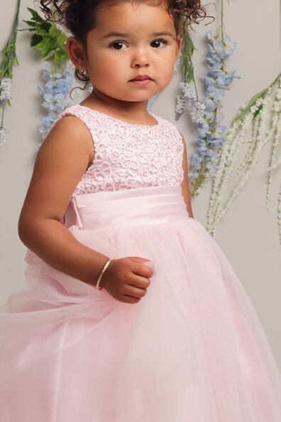 Girls Dress with Floral Bodice & Bow - PC-1025 - Pink